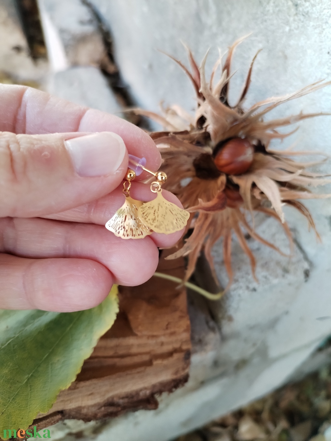 Ginkgo acél fülbevaló - ékszer - fülbevaló - lógó fülbevaló - Meska.hu