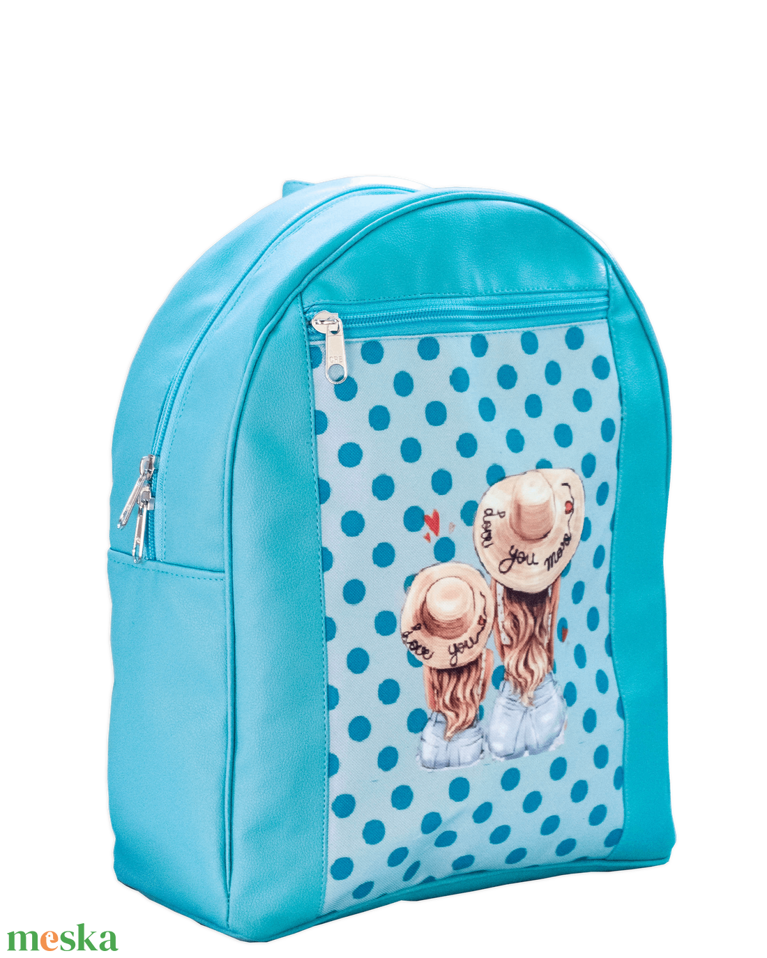 Világoskék hátizsák anya-lánya mintával - táska & tok - hátizsák - hátizsák - Meska.hu
