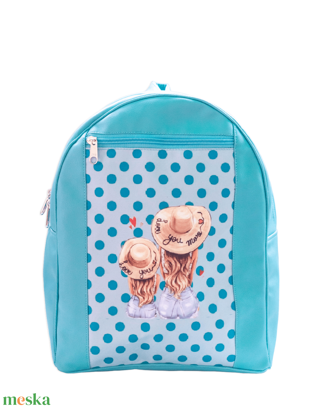 Világoskék hátizsák anya-lánya mintával - táska & tok - hátizsák - hátizsák - Meska.hu