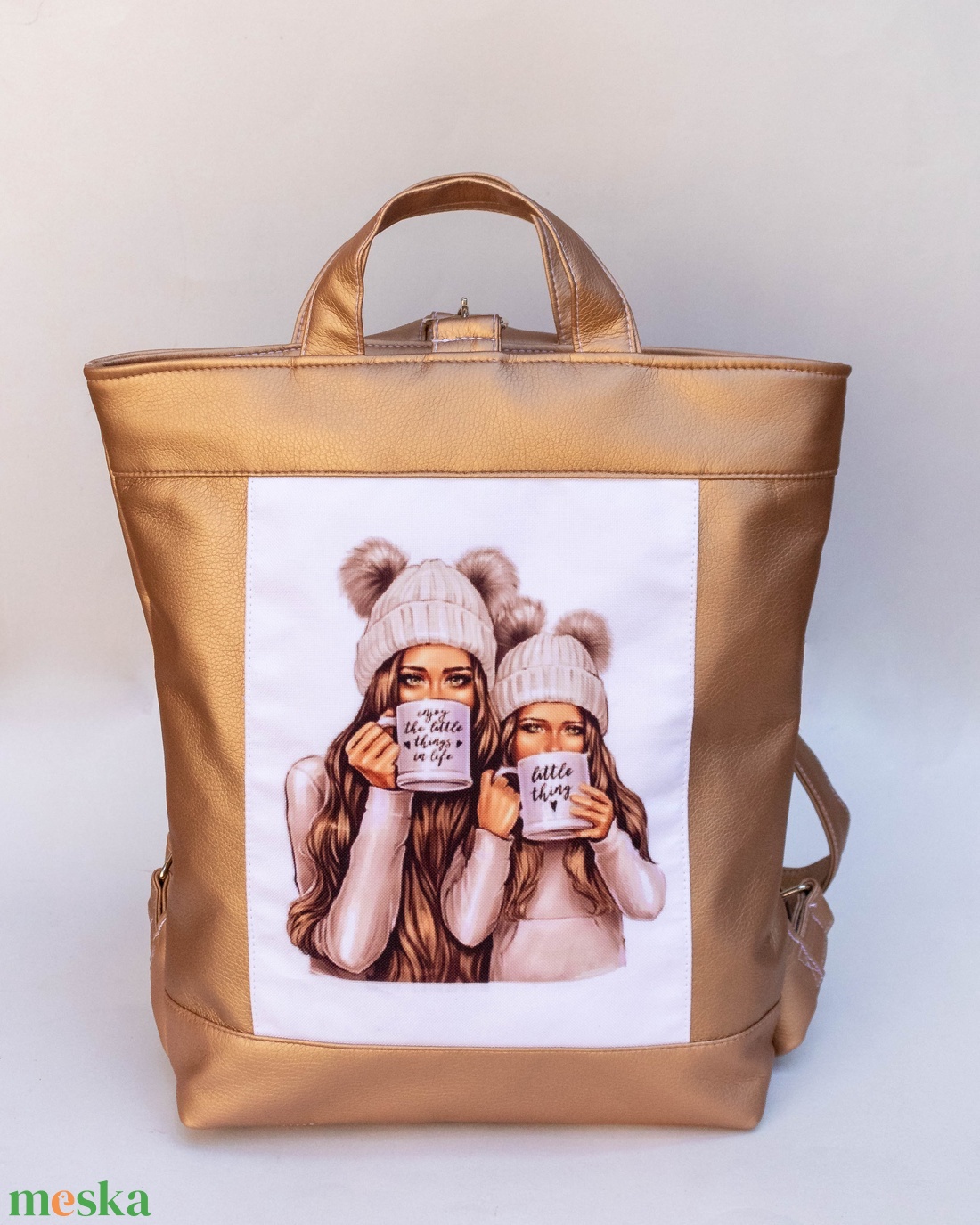 Rose gold hátizsák anya-lánya mintával - táska & tok - hátizsák - hátizsák - Meska.hu