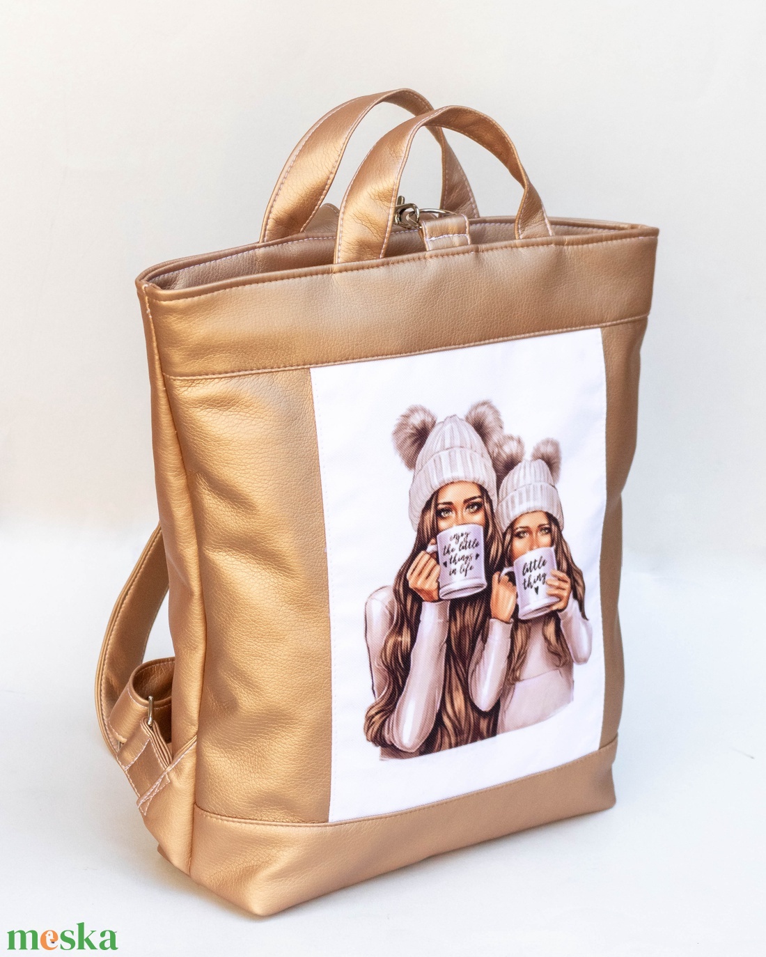 Rose gold hátizsák anya-lánya mintával - táska & tok - hátizsák - hátizsák - Meska.hu