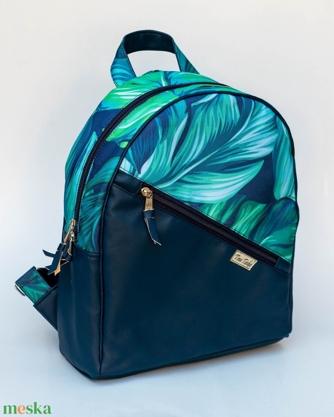 Egyedi tervezésű, sötétkék - türkiz pálmaleveles hátizsák  - táska & tok - hátizsák - hátizsák - Meska.hu