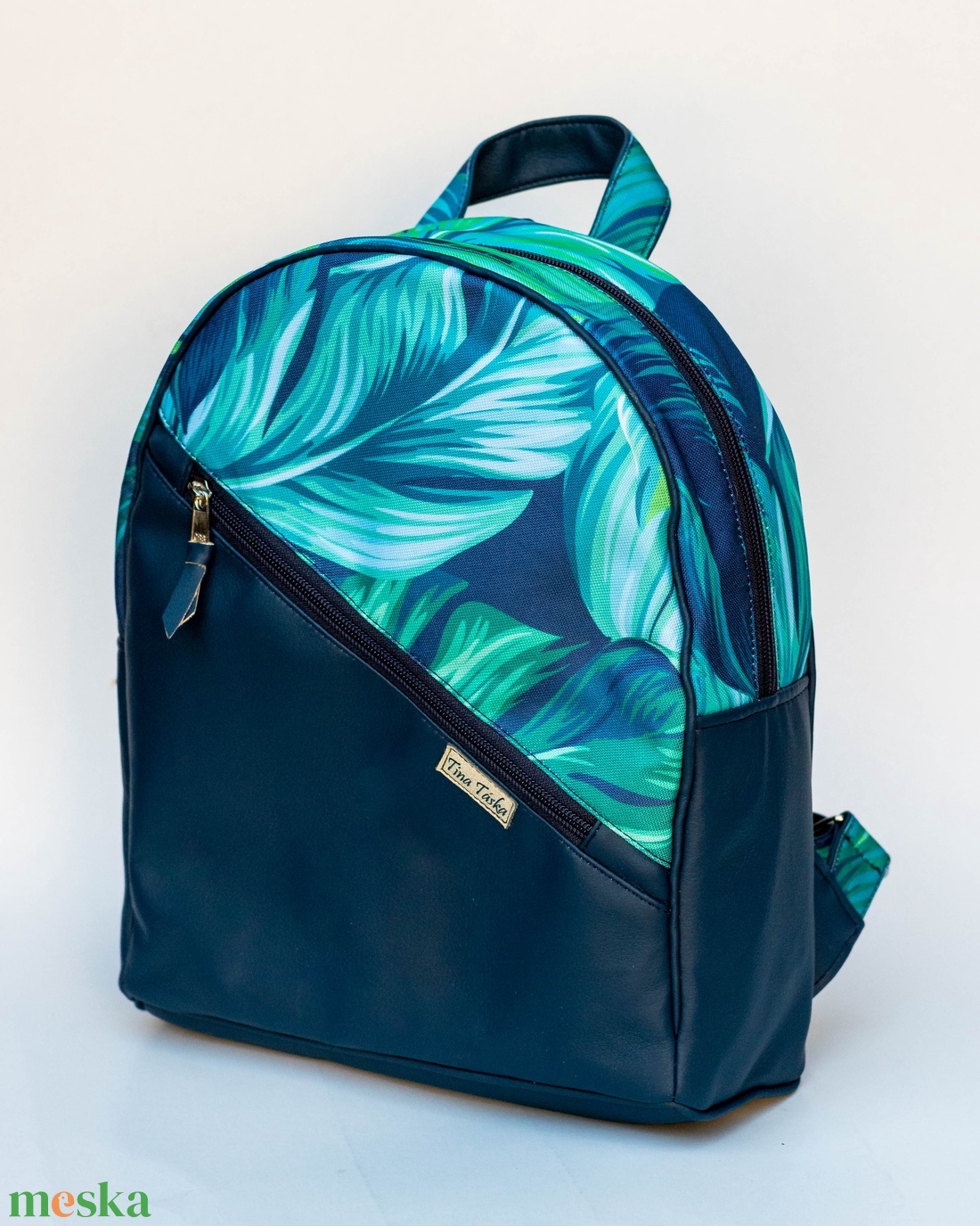 Egyedi tervezésű, sötétkék - türkiz pálmaleveles hátizsák  - táska & tok - hátizsák - hátizsák - Meska.hu