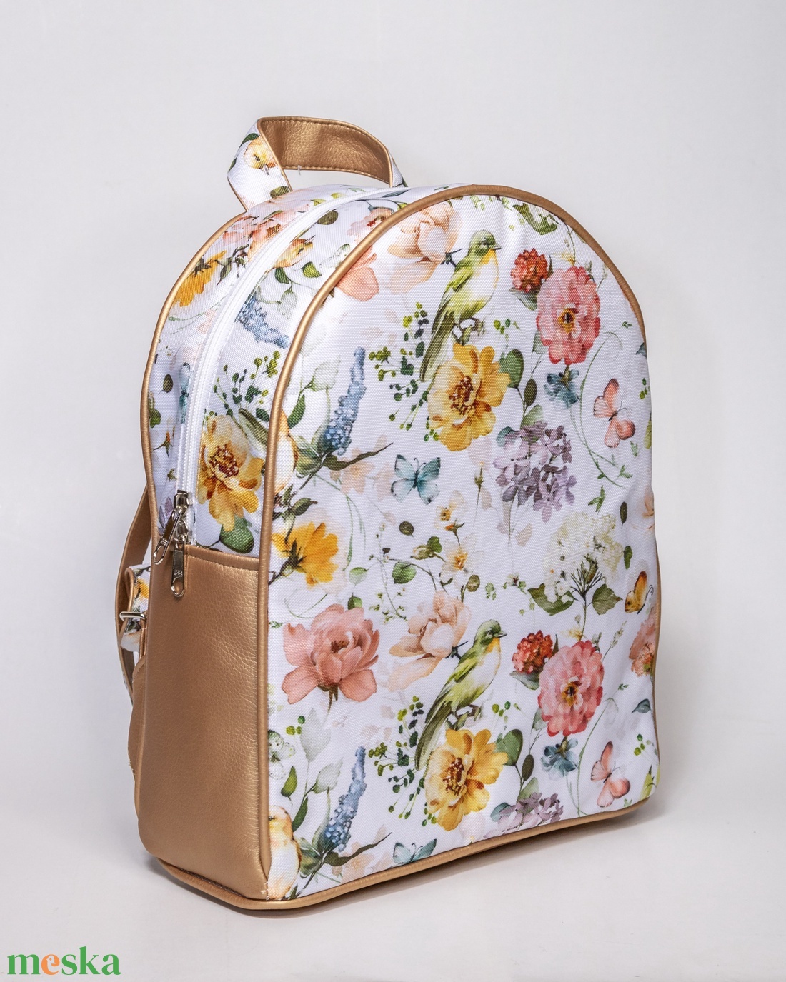 Rose gold madaras, virágos hátizsák - táska & tok - hátizsák - hátizsák - Meska.hu
