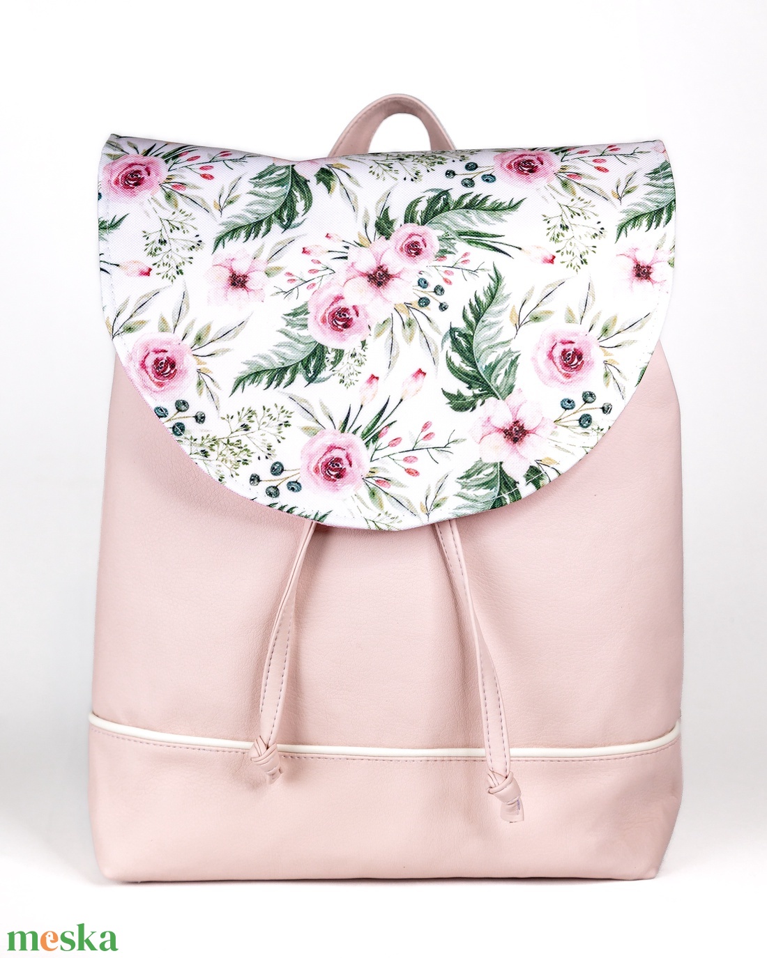 Púderrózsaszín, virágos hátizsák - táska & tok - hátizsák - hátizsák - Meska.hu