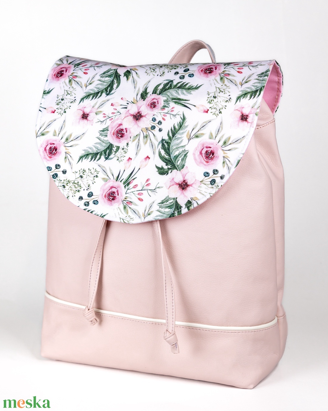 Púderrózsaszín, virágos hátizsák - táska & tok - hátizsák - hátizsák - Meska.hu
