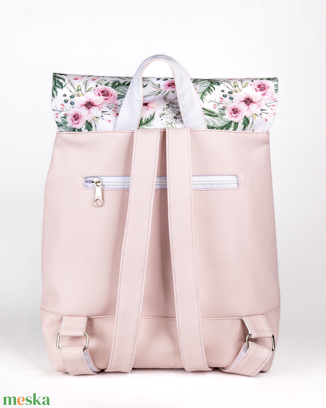 Púderrózsaszín, virágos hátizsák - táska & tok - hátizsák - hátizsák - Meska.hu