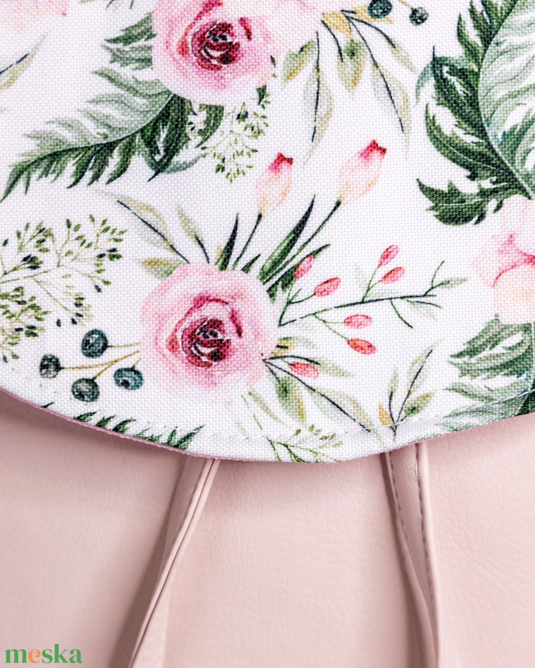 Púderrózsaszín, virágos hátizsák - táska & tok - hátizsák - hátizsák - Meska.hu