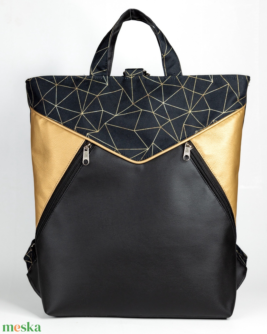 Fekete - arany 3in1 táska geometrikus mintával - táska & tok - variálható táska - Meska.hu