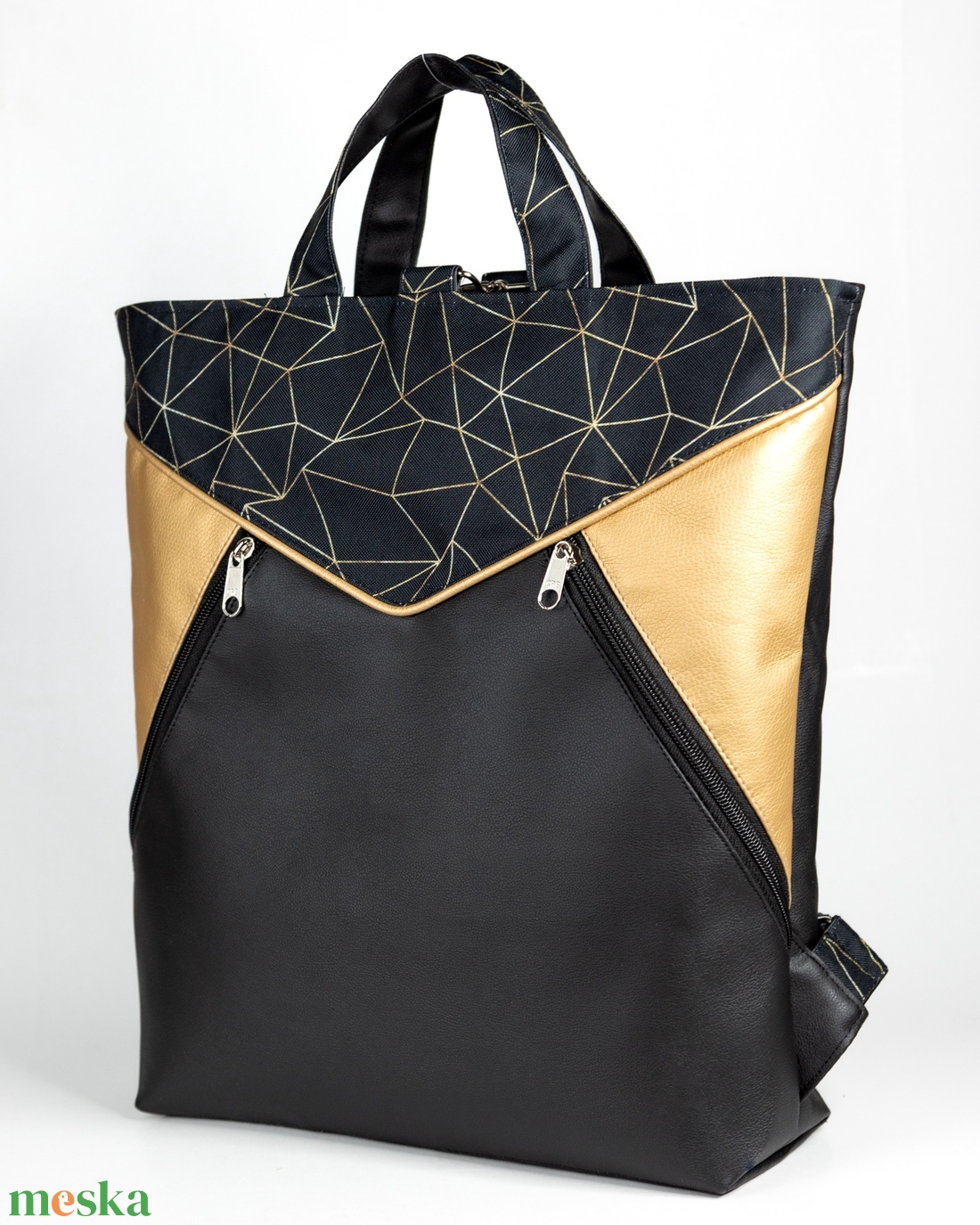 Fekete - arany 3in1 táska geometrikus mintával - táska & tok - variálható táska - Meska.hu