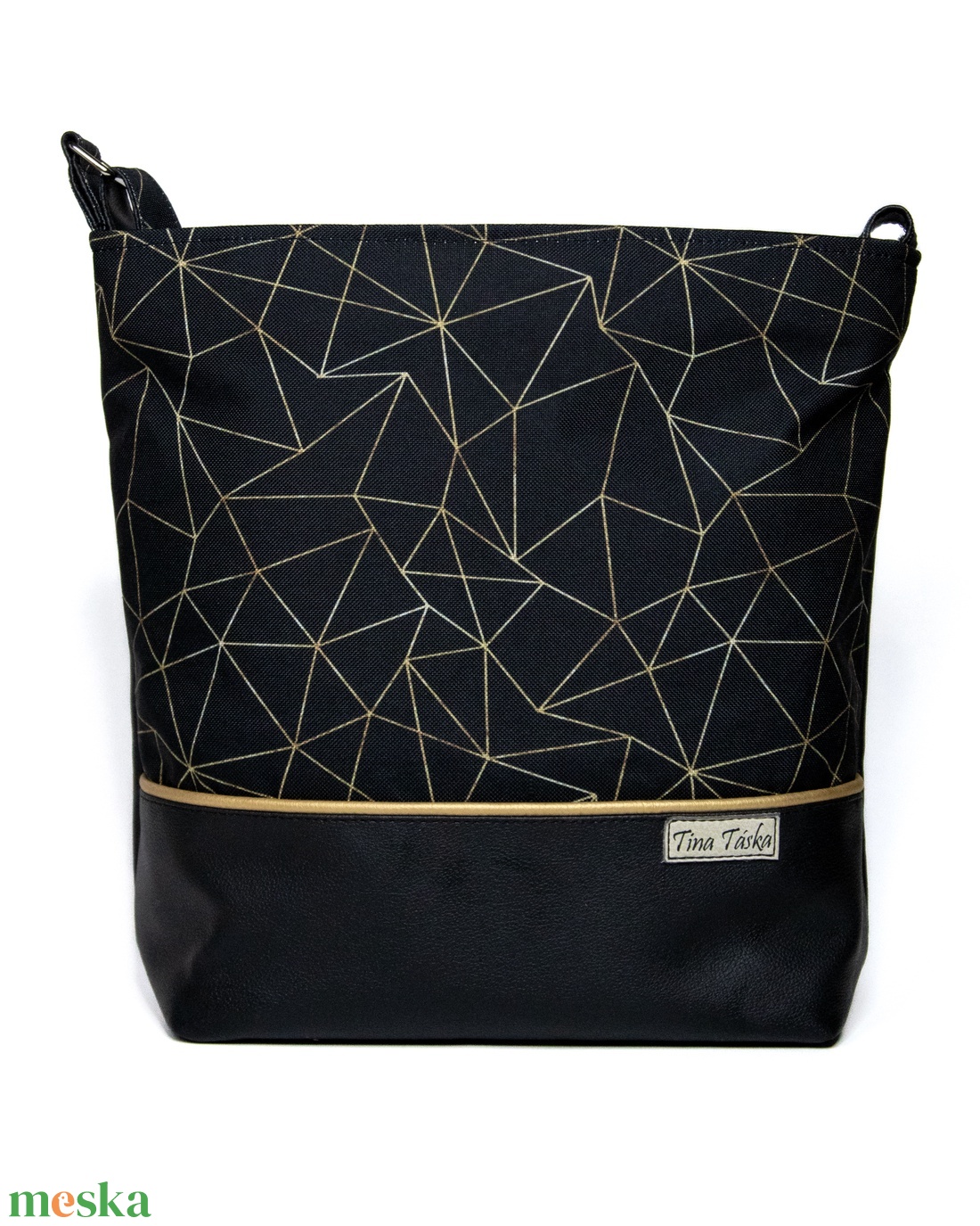 Kis méretű oldaltáska fekete - arany geometrikus mintával - táska & tok - kézitáska & válltáska - vállon átvethető táska - Meska.hu