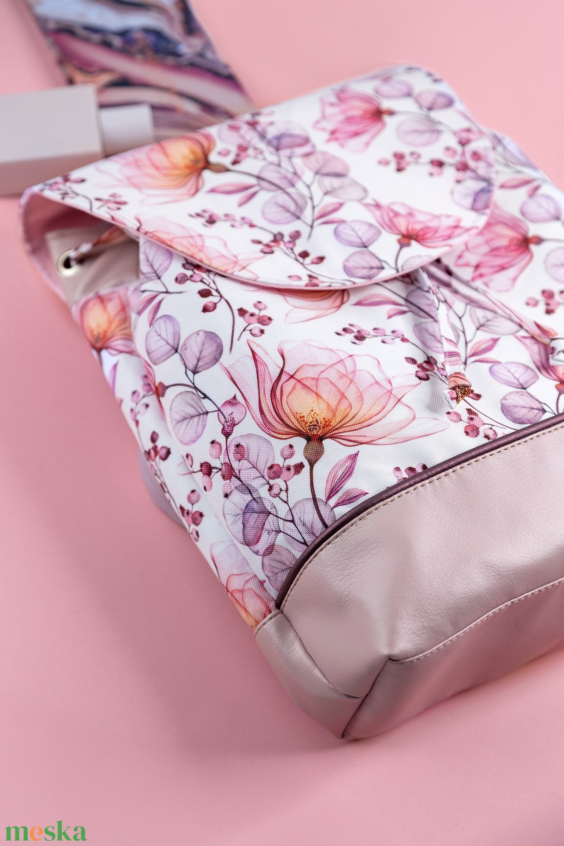 Rózsaszín, virágos hátizsák - táska & tok - hátizsák - hátizsák - Meska.hu