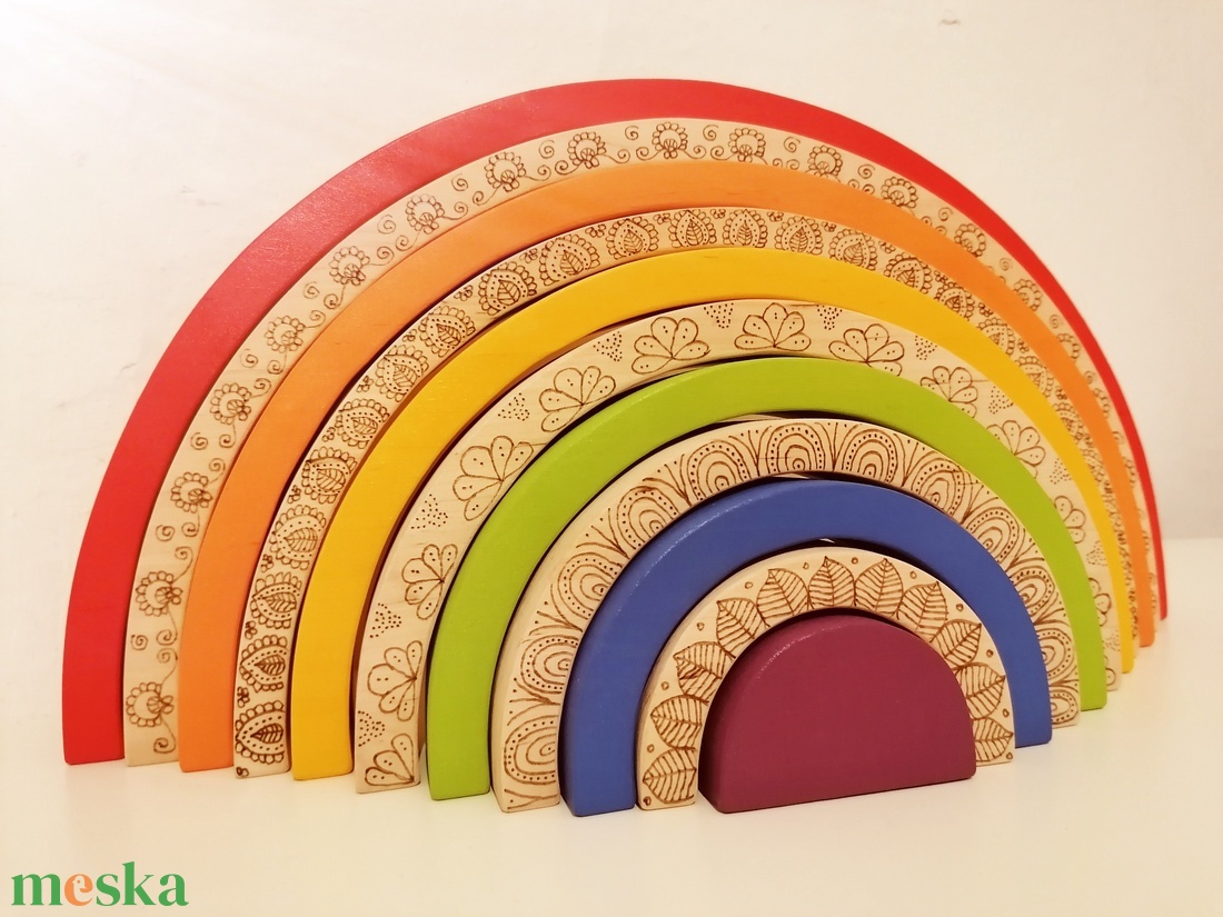 Nagy festett Mandala szivárvány  - játék & sport - készségfejlesztő és logikai játék - montessori szivárvány, waldorf játékok - Meska.hu