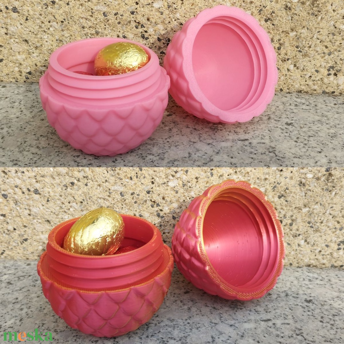 Nyitható zárható Húsvéti Sárkánytojás 3 színben ajándékozáshoz pénzátadáshoz (kék, rózsaszín, arany-piros) - ünnepi díszek, dekorációk - húsvéti díszek és dekorációk - húsvéti ajándékátadó - Meska.hu