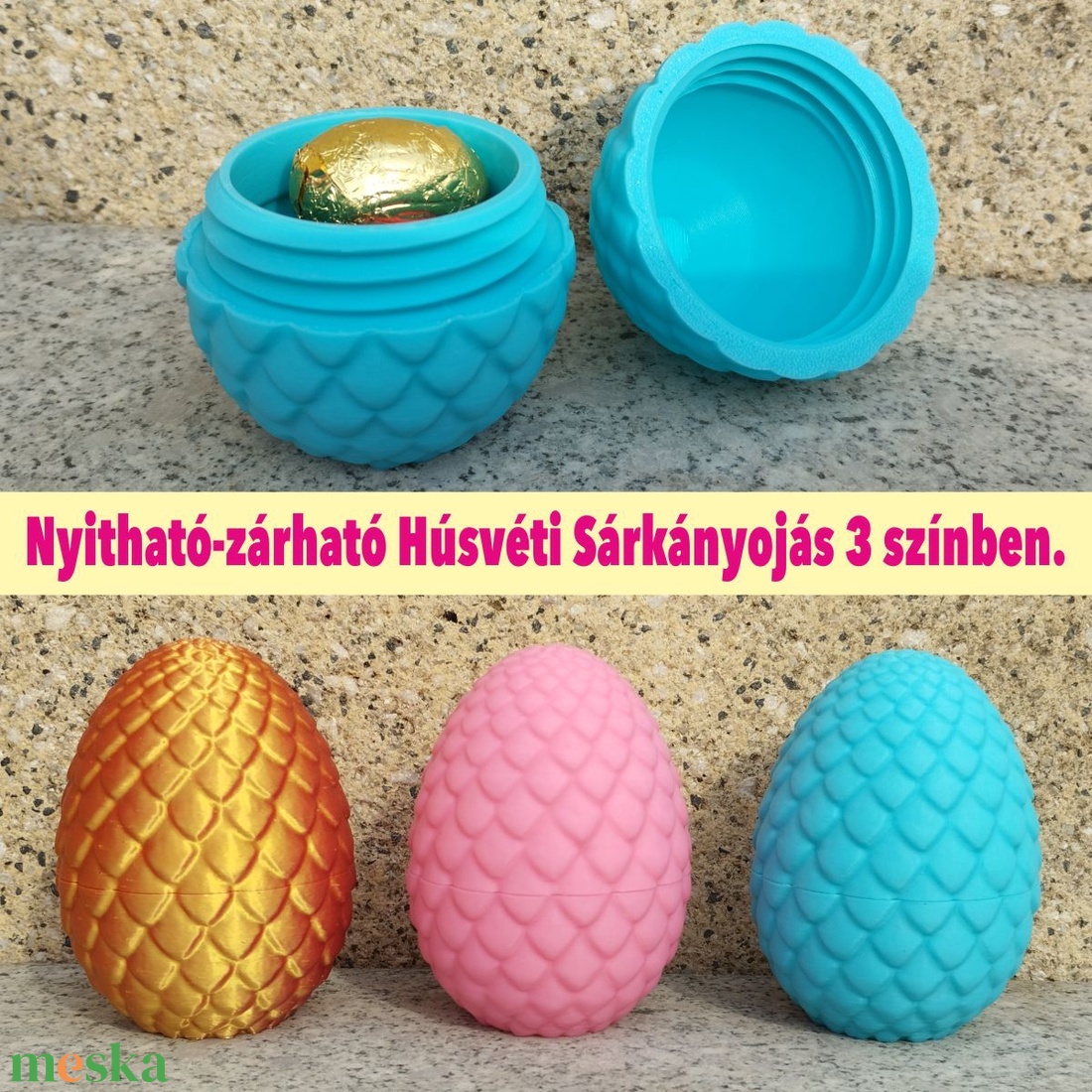 Nyitható zárható Húsvéti Sárkánytojás 3 színben ajándékozáshoz pénzátadáshoz (kék, rózsaszín, arany-piros) - ünnepi díszek, dekorációk - húsvéti díszek és dekorációk - húsvéti ajándékátadó - Meska.hu