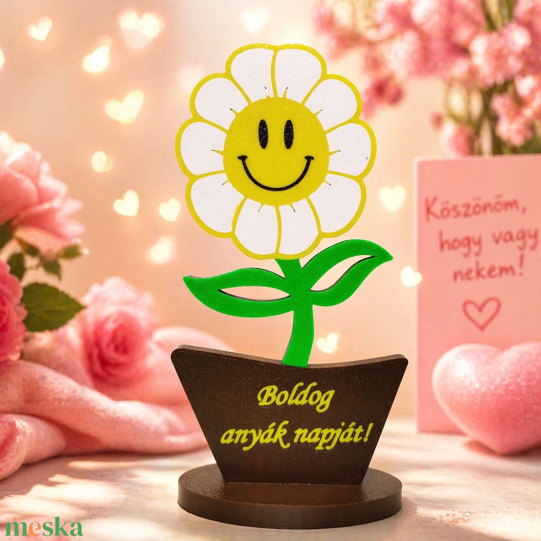 Vidám cserepes örök virág személyre szabható jókívánsággal anyák napjára vagy más alkalomra. - otthon & életmód - virágdekoráció - virágdíszek - asztali virágdísz - Meska.hu