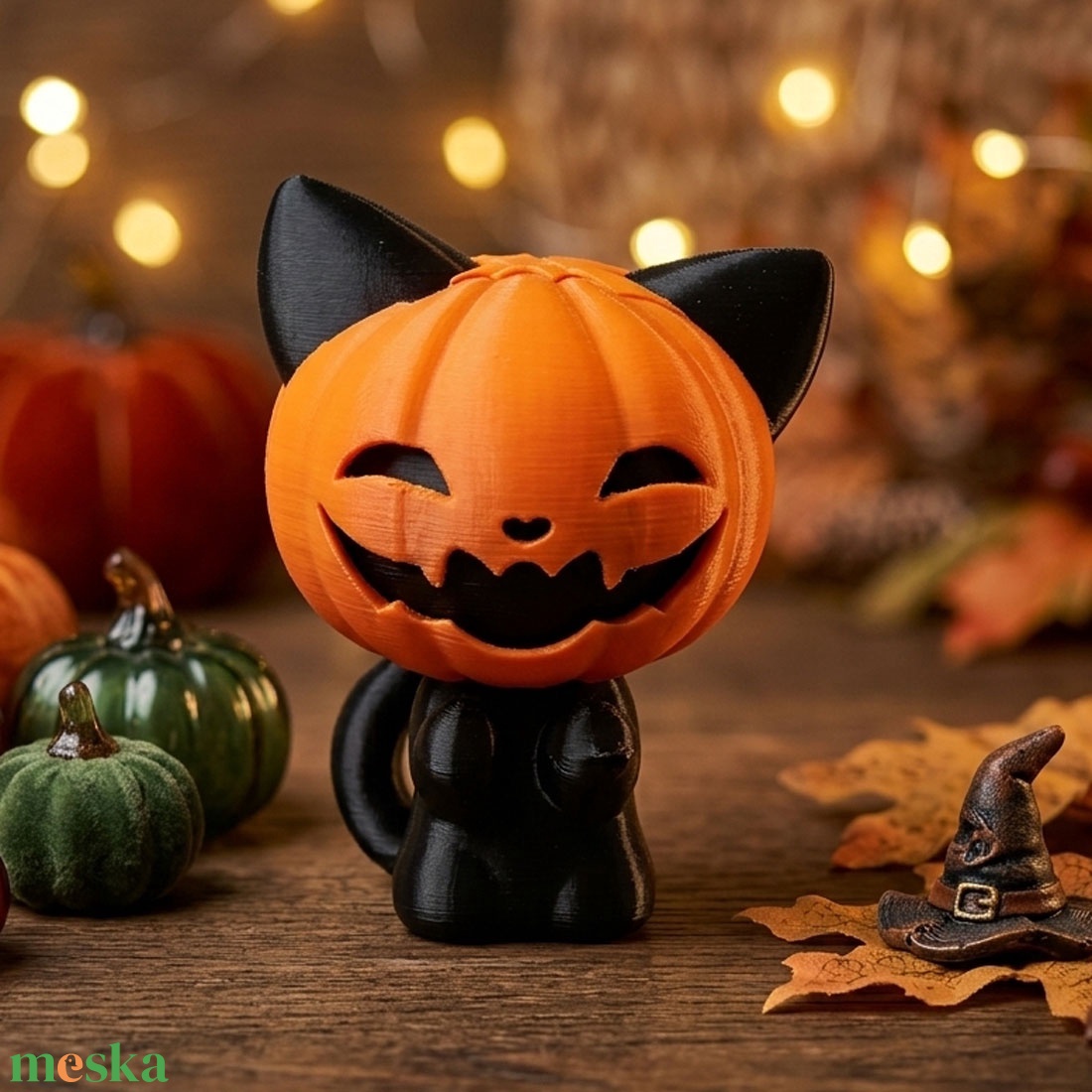 Cuki Halloween Cica Tökfejjel � 3D Nyomtatott Őszi Hangulatdekoráció és Ajándék - otthon & életmód - dekoráció - halloween - halloweeni figurák - Meska.hu
