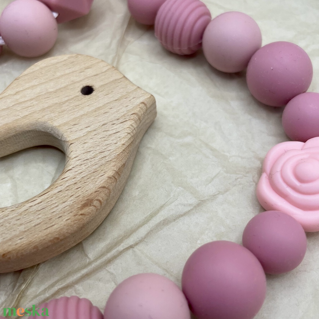 Rózsaszín rágcsalánc szettben - játék & sport - 3 éves kor alattiaknak - rágcsalánc - Meska.hu