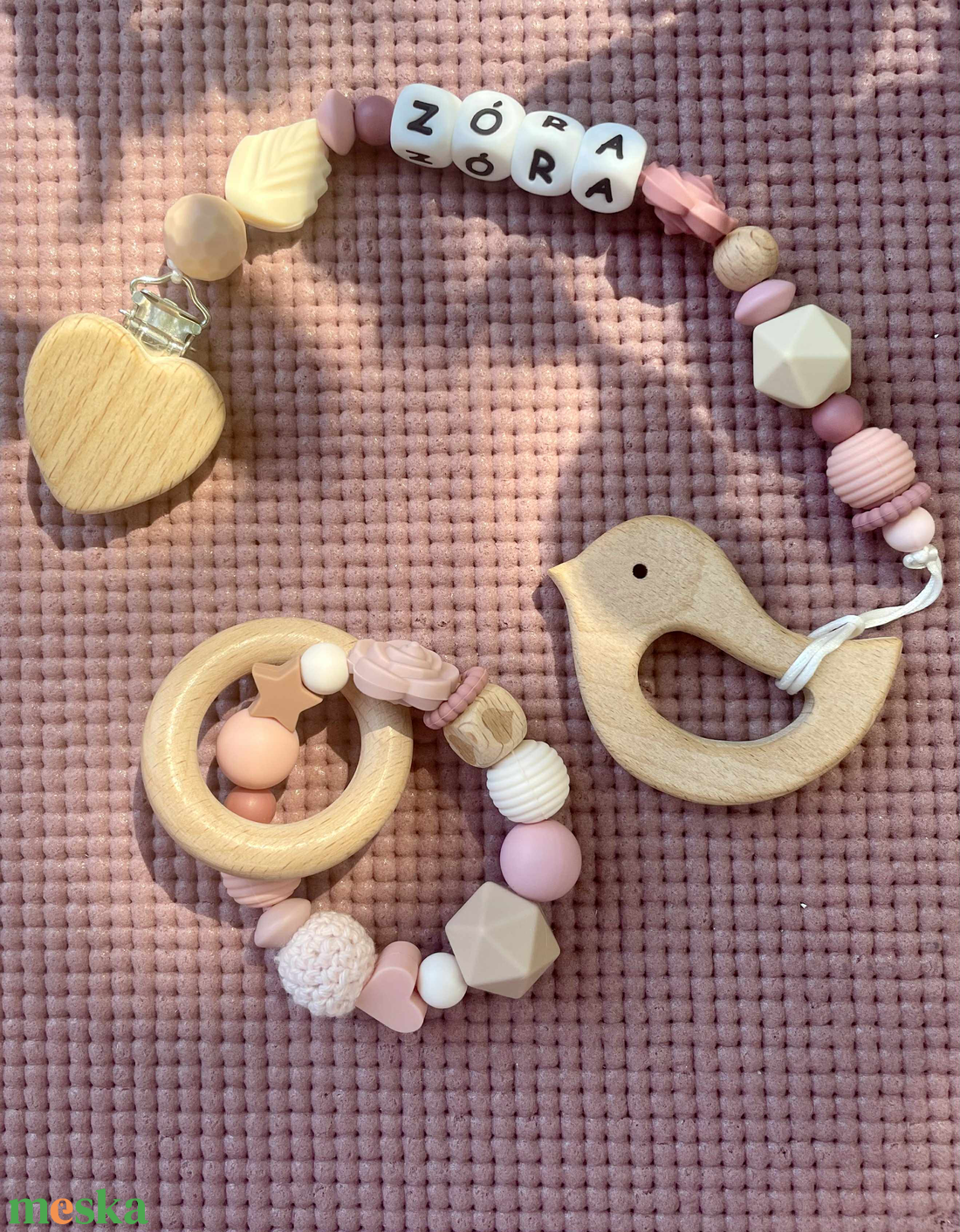 Egyedi rágcsalánc + rágcsakarika - baba - mama - baba játékok - rágóka - Meska.hu