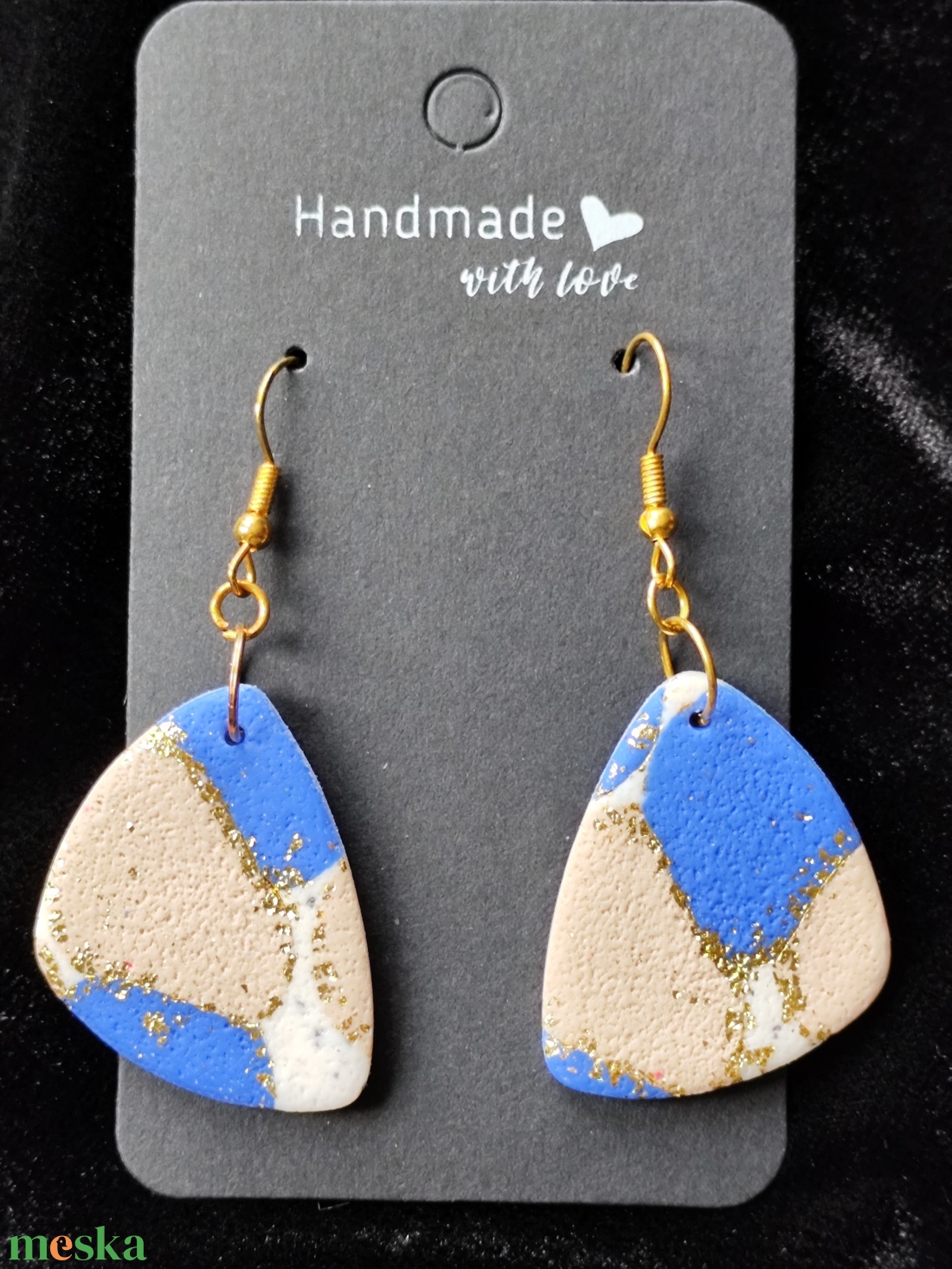 Kék - bézs fülbevaló  - ékszer - fülbevaló - lógó fülbevaló - Meska.hu