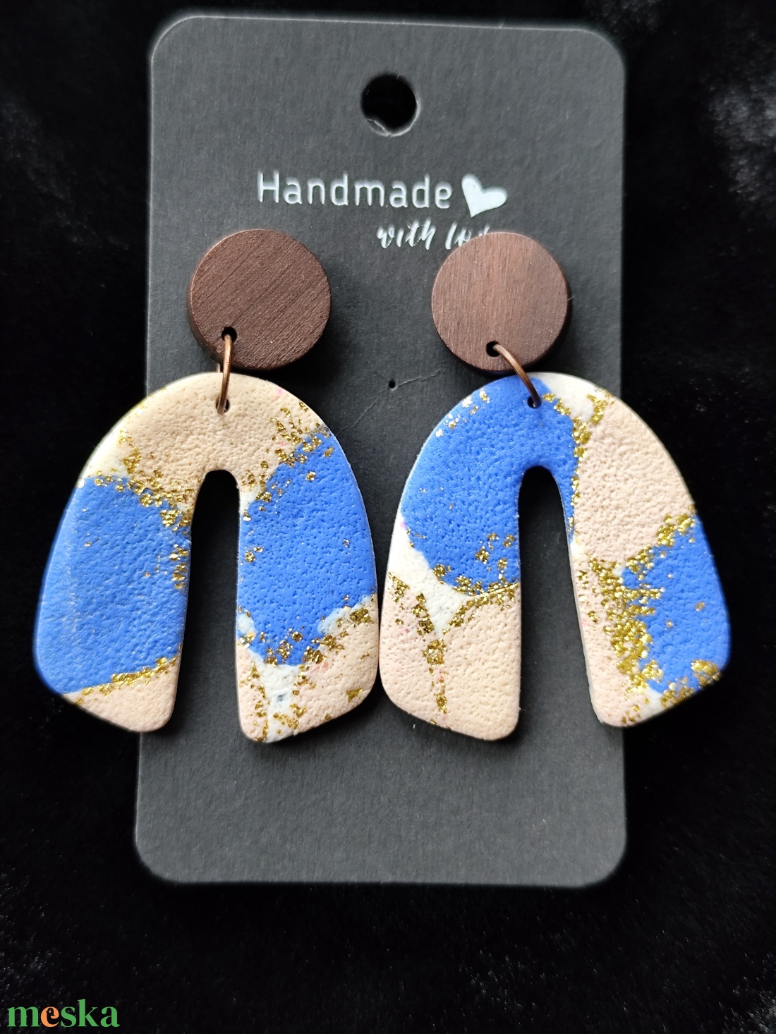 Bézs/kék fülbevaló  - ékszer - fülbevaló - lógó fülbevaló - Meska.hu