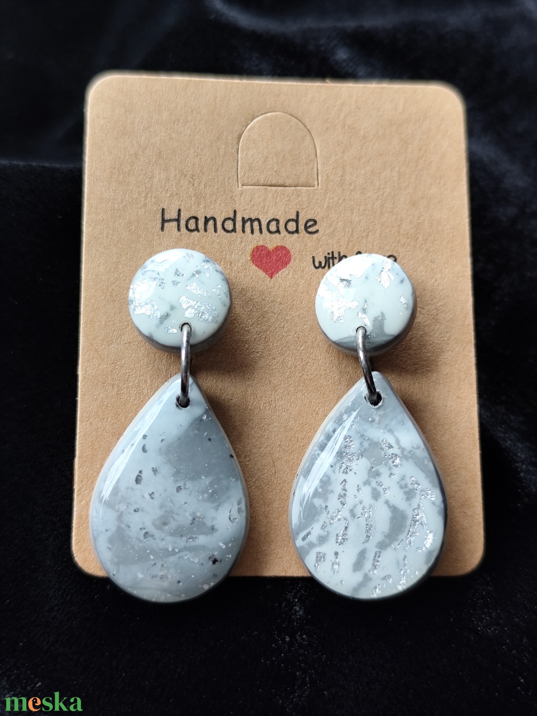 Márvány hatású fülbevaló  - ékszer - fülbevaló - lógó csepp fülbevaló - Meska.hu