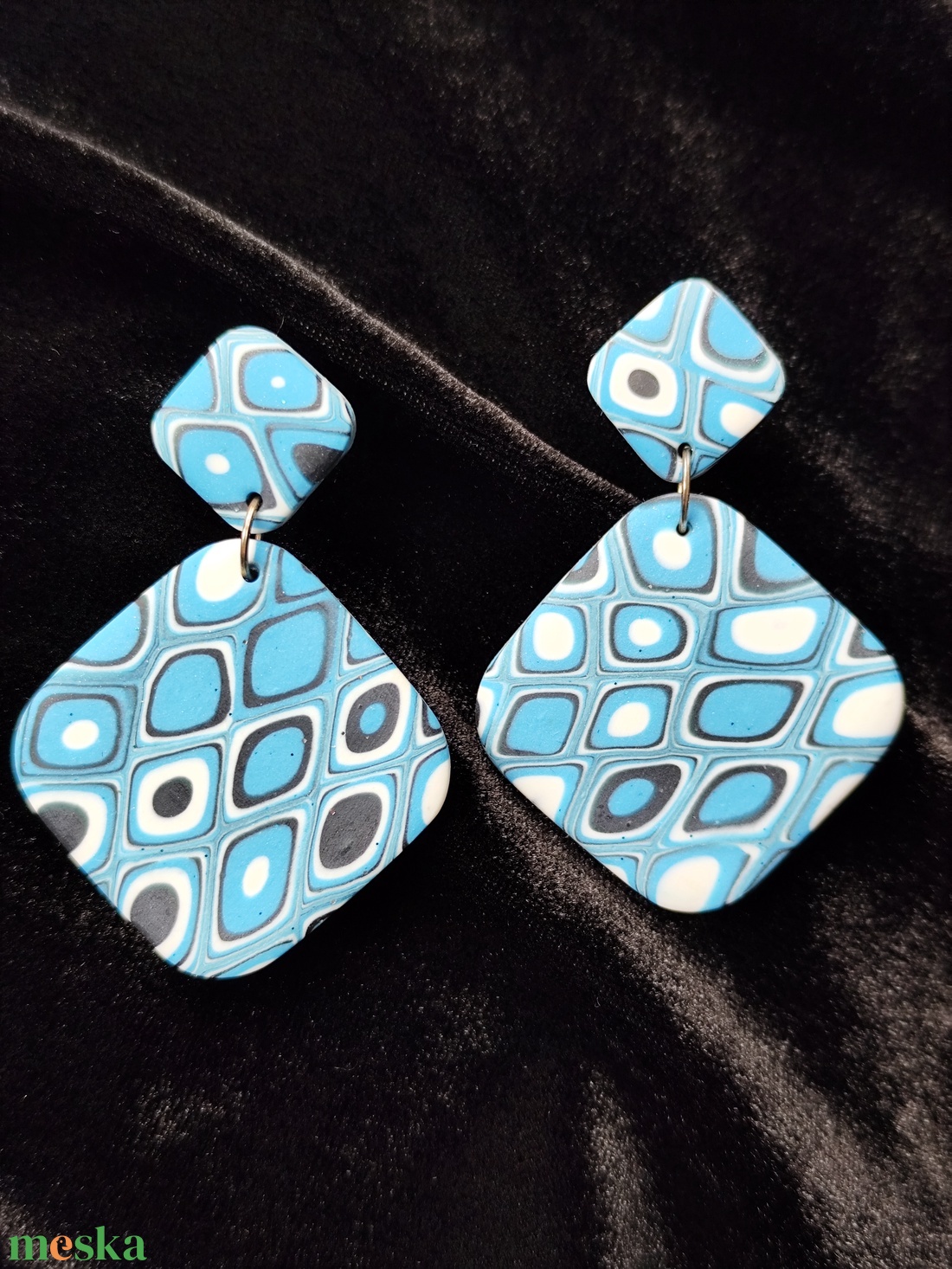 Retró négyzetes fülbevaló  - ékszer - fülbevaló - lógó fülbevaló - Meska.hu