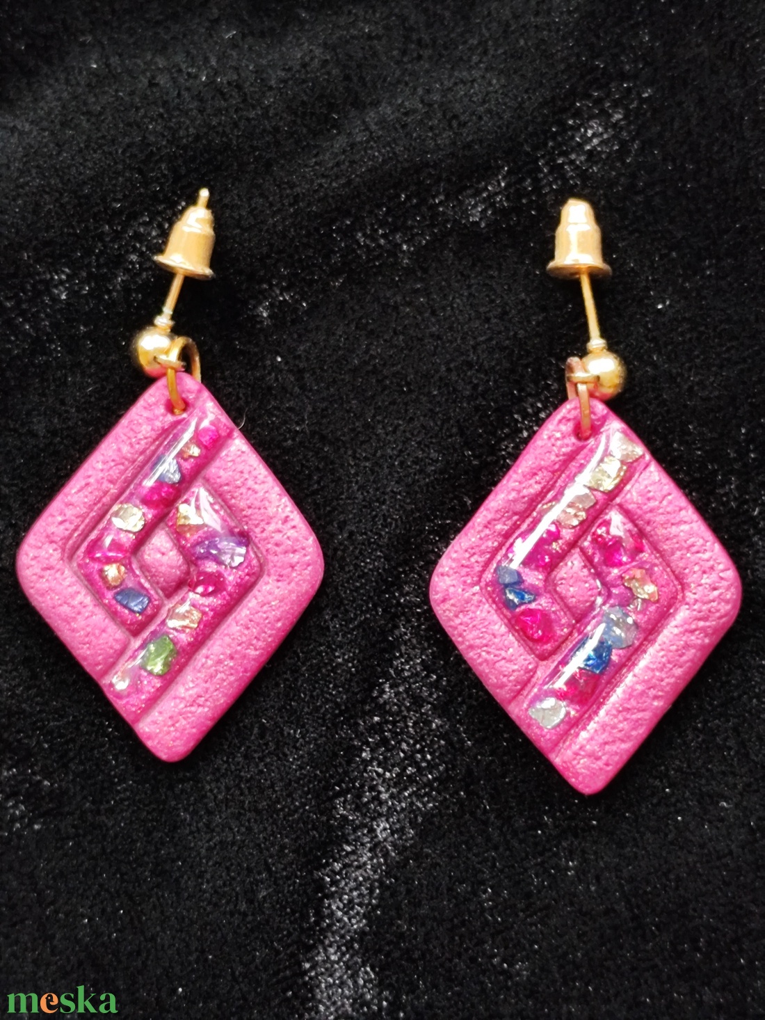 Rombusz fülbevaló  - ékszer - fülbevaló - lógó fülbevaló - Meska.hu