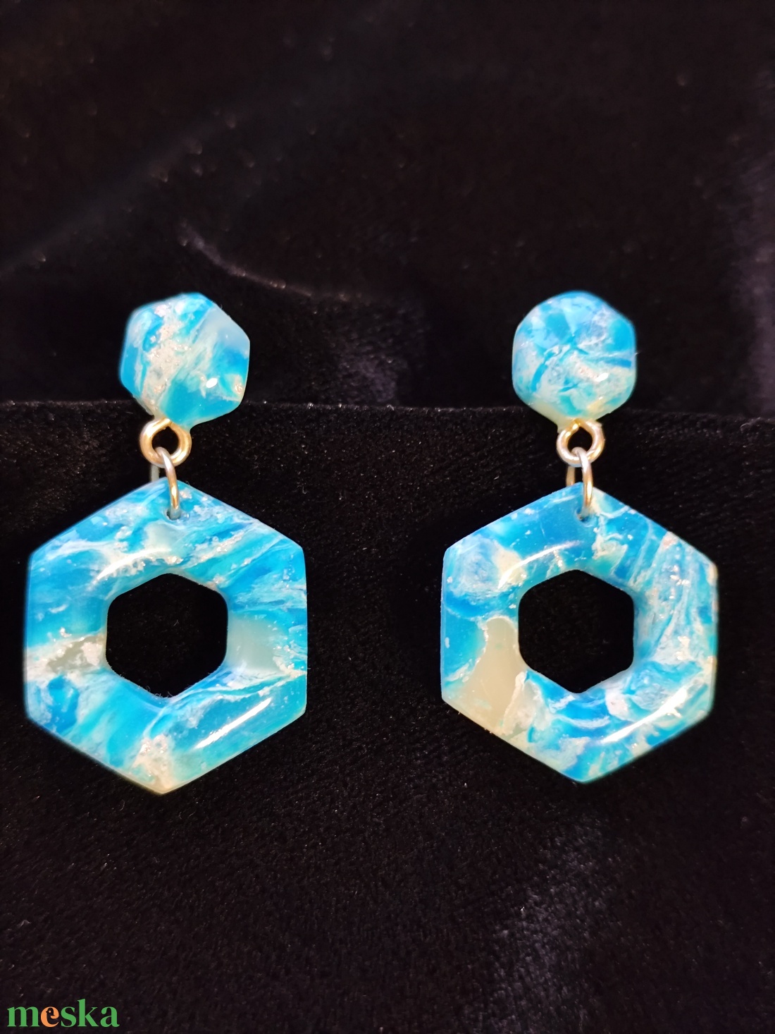 Hatszögletű fülbevaló  - ékszer - fülbevaló - lógó fülbevaló - Meska.hu