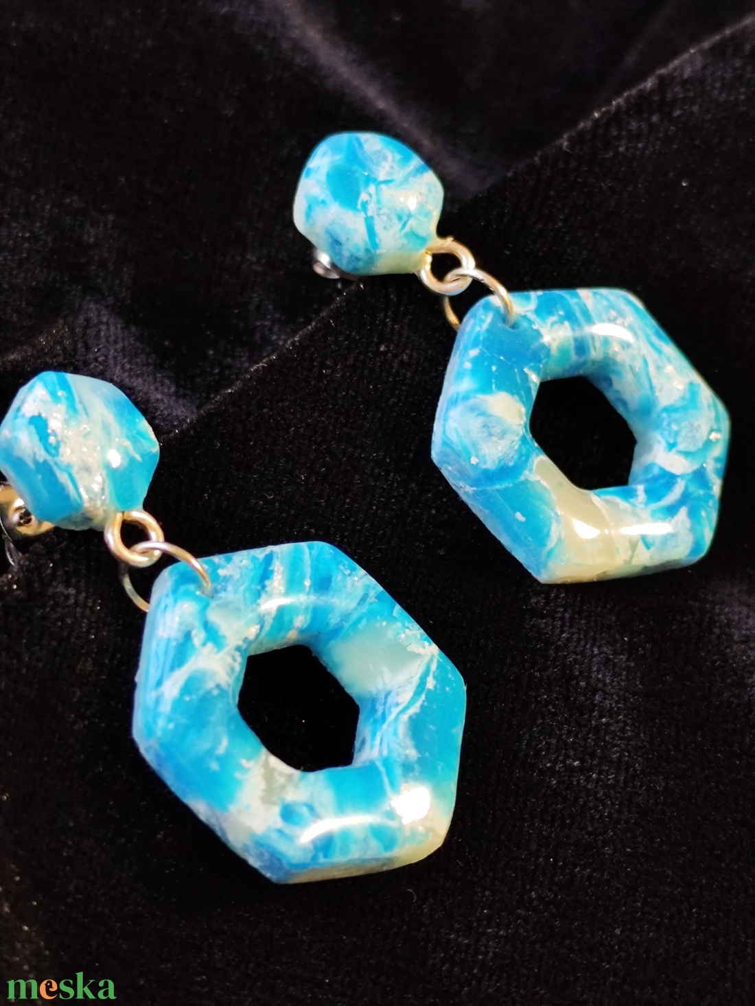 Hatszögletű fülbevaló  - ékszer - fülbevaló - lógó fülbevaló - Meska.hu