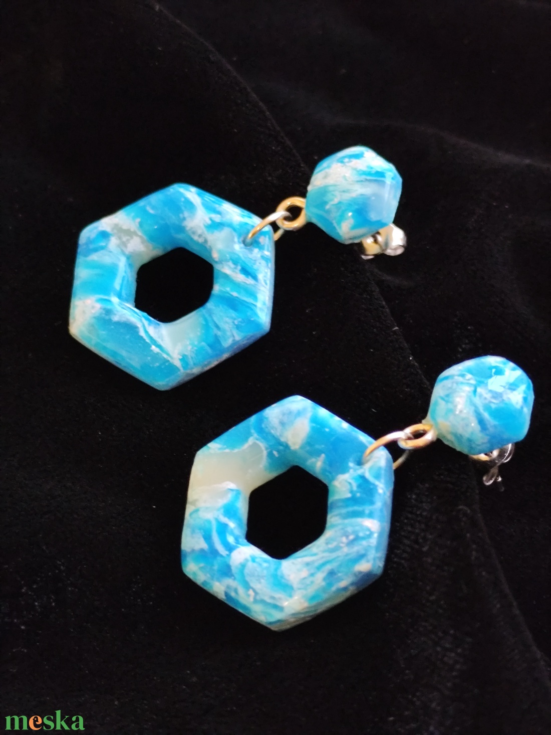 Hatszögletű fülbevaló  - ékszer - fülbevaló - lógó fülbevaló - Meska.hu