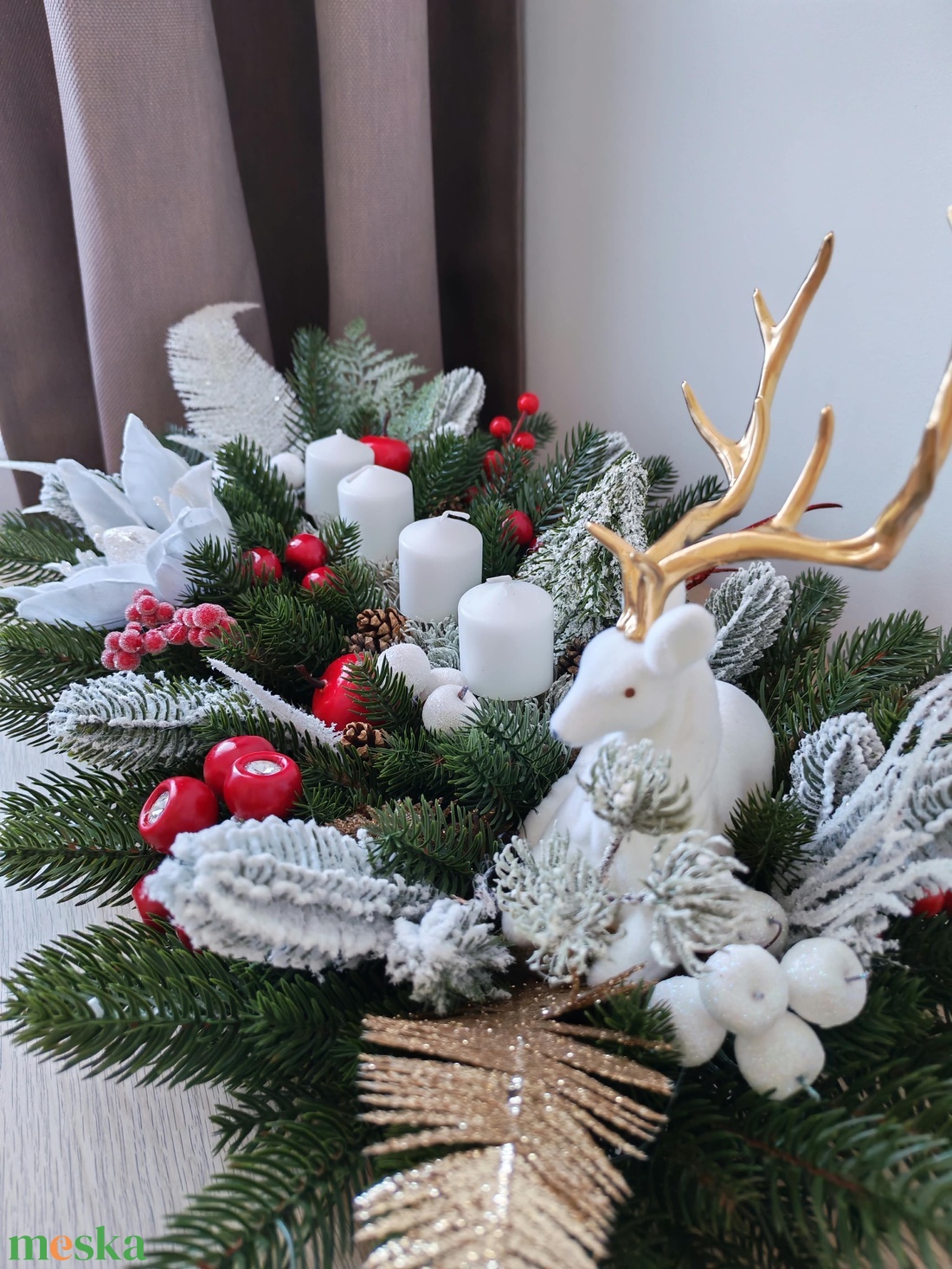 Nagy asztali dekoráció, szarvasos gyertyás asztali dísz - karácsony - adventi díszek - adventi asztaldísz - Meska.hu