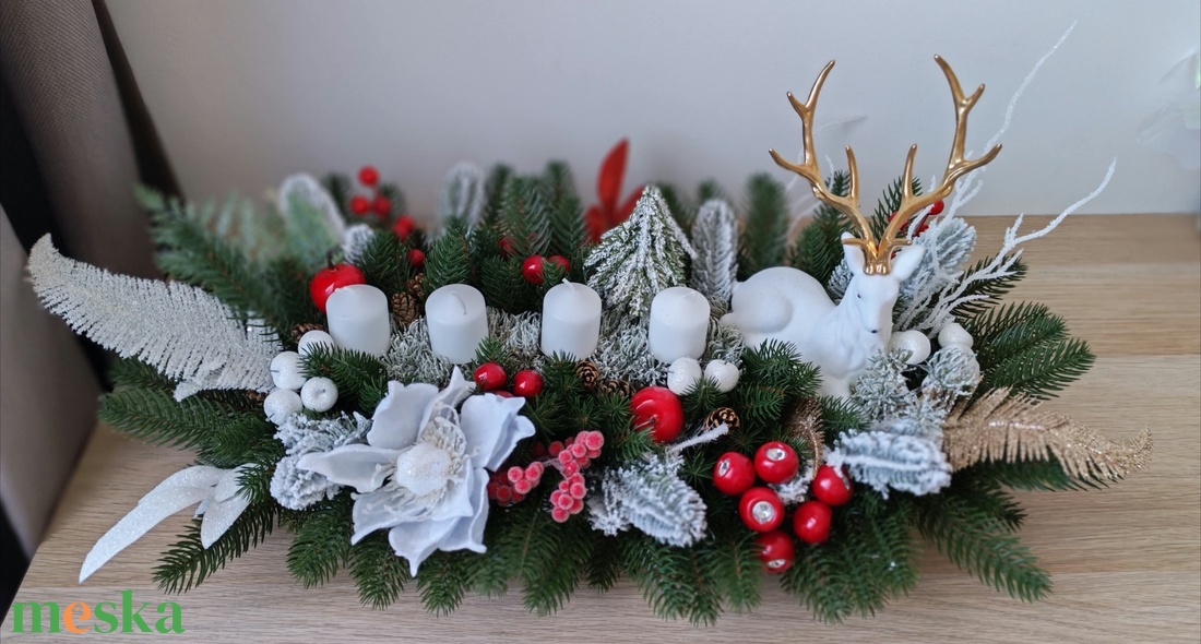 Nagy asztali dekoráció, szarvasos gyertyás asztali dísz - karácsony - adventi díszek - adventi asztaldísz - Meska.hu