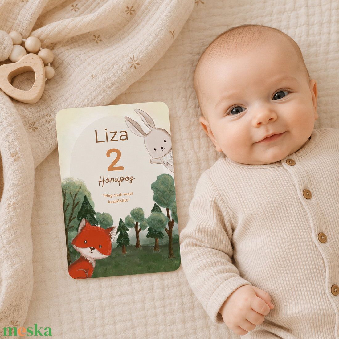 Egyedi Mérföldkő babakártya szett � névre szóló baba kellék � újszülött ajándék - Kukucskálós Erdei állatkás - baba - mama - babafotózás - baba mérföldkő kártyák - Meska.hu