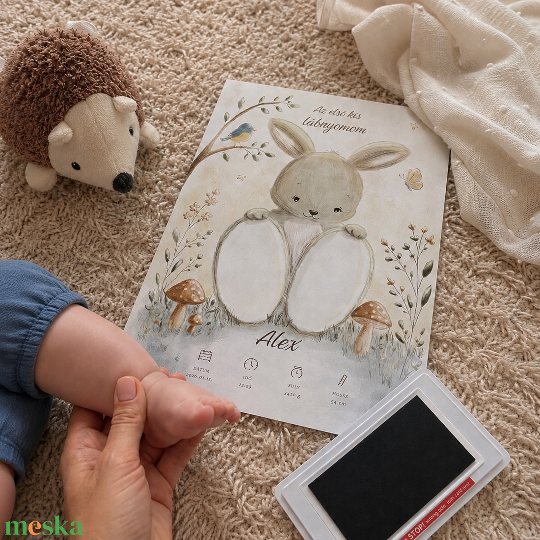 Egyedi baba lábnyom emlékposzter � Névre szóló újszülött ajándék � 3 db poszter + tintamentes szett - baba - mama - babaszoba dekoráció - babaposzter - Meska.hu