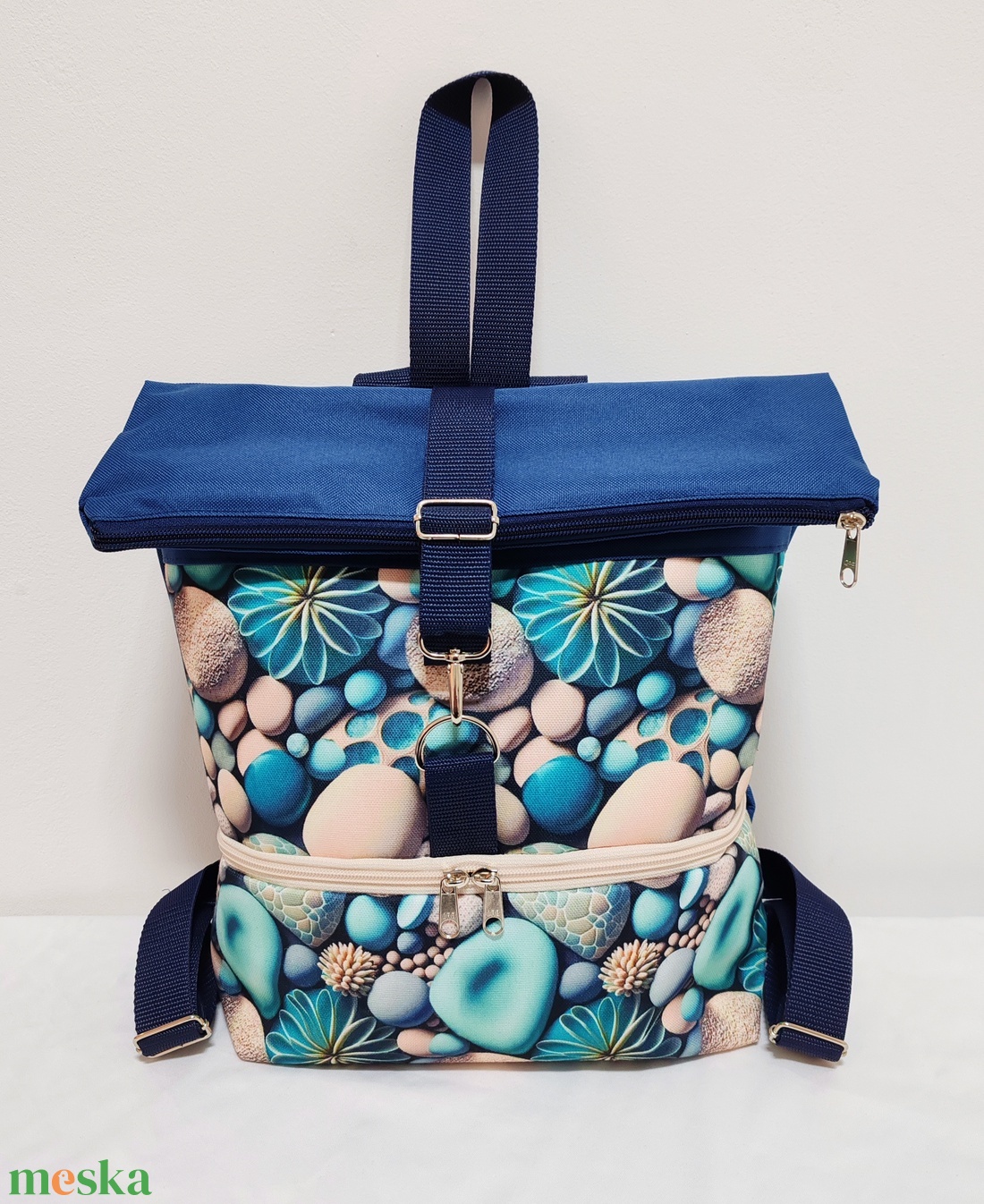 Roll-Top Hátizsák Kék-Kavicsos - táska & tok - hátizsák - roll top hátizsák - Meska.hu