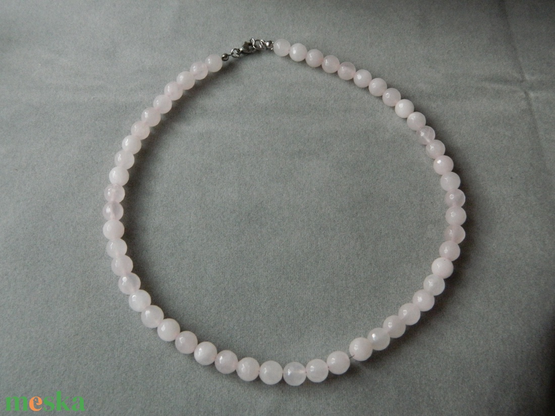 Rózsakvarc nyakék - ékszer - nyaklánc - gyöngyös nyaklánc - Meska.hu