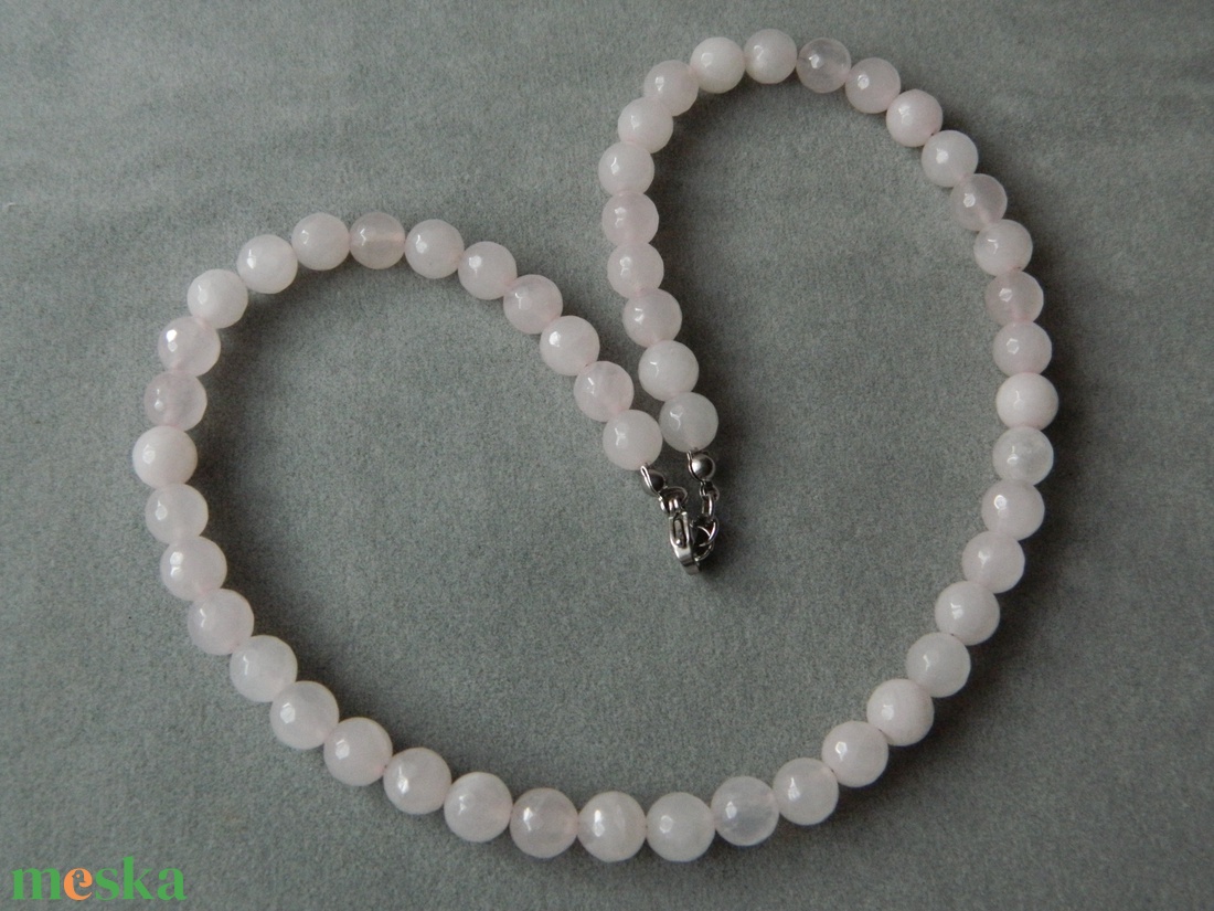 Rózsakvarc nyakék - ékszer - nyaklánc - gyöngyös nyaklánc - Meska.hu
