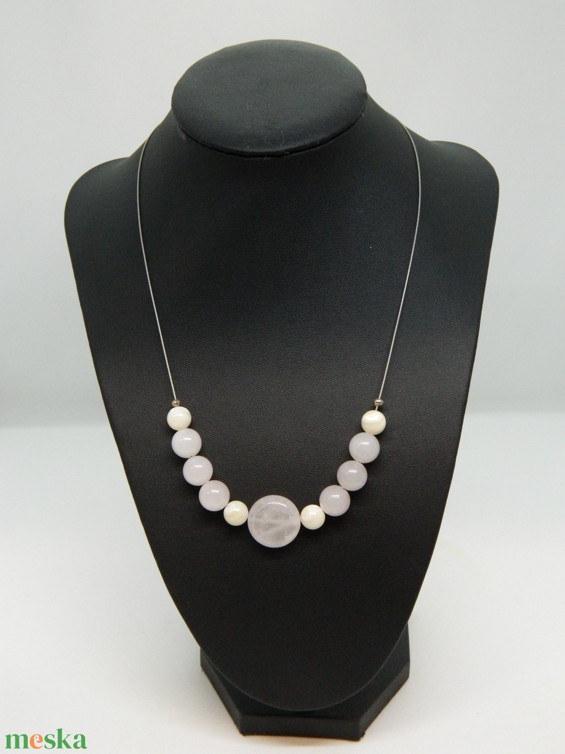 Rózsakvarc nyakék - ékszer - nyaklánc - gyöngyös nyaklánc - Meska.hu