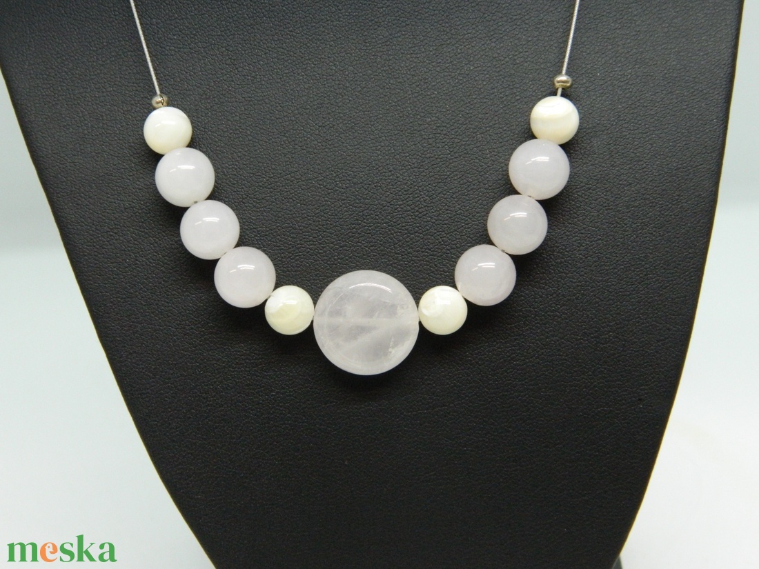 Rózsakvarc nyakék - ékszer - nyaklánc - gyöngyös nyaklánc - Meska.hu