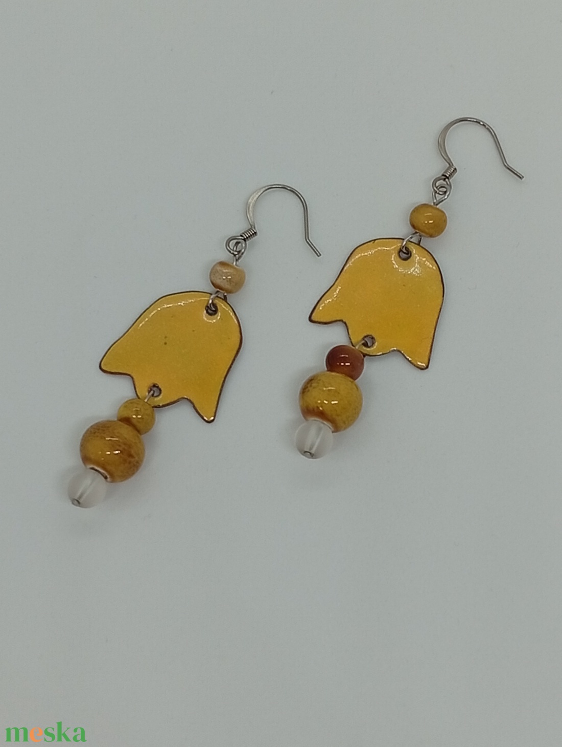 sárga tulipán fülbevaló- tűzzománc  - ékszer - fülbevaló - fülékszer - Meska.hu