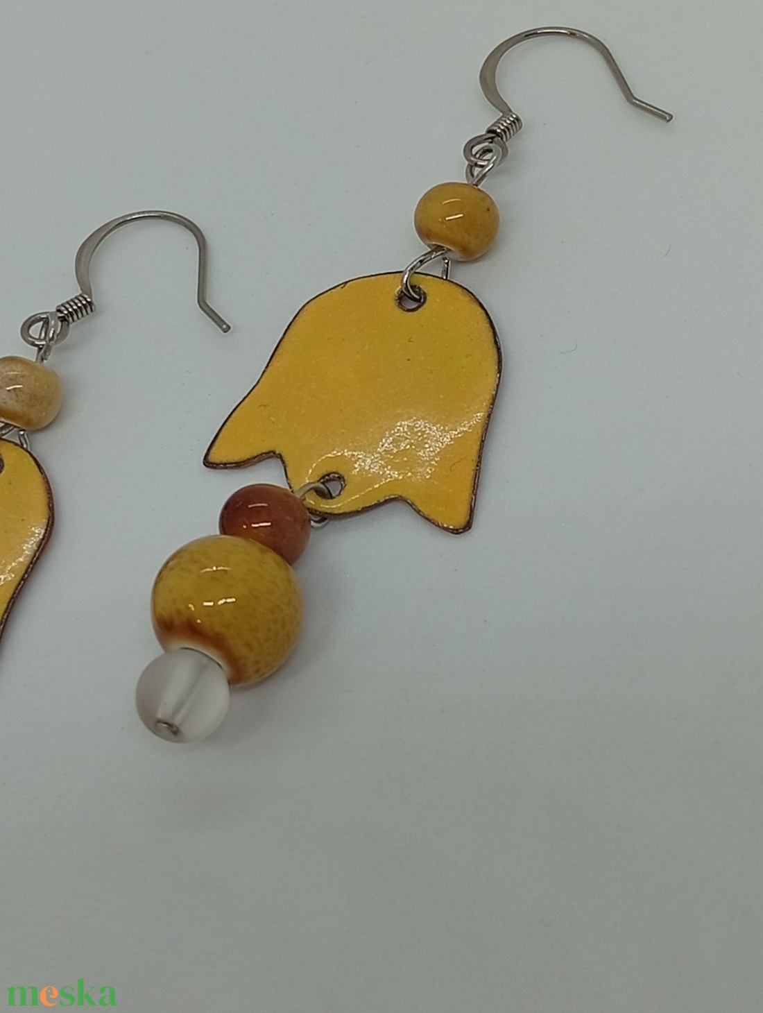 sárga tulipán fülbevaló- tűzzománc  - ékszer - fülbevaló - fülékszer - Meska.hu