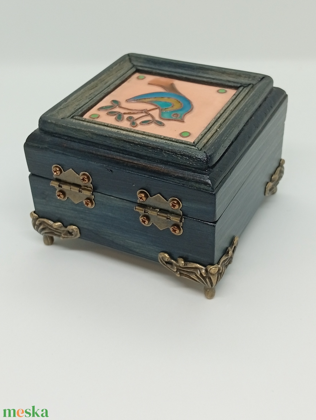 Madárkás  fa ákszerdoboz-egyedi tűzzománc betéttel  - ékszer - ékszertartó - ékszerdoboz - Meska.hu