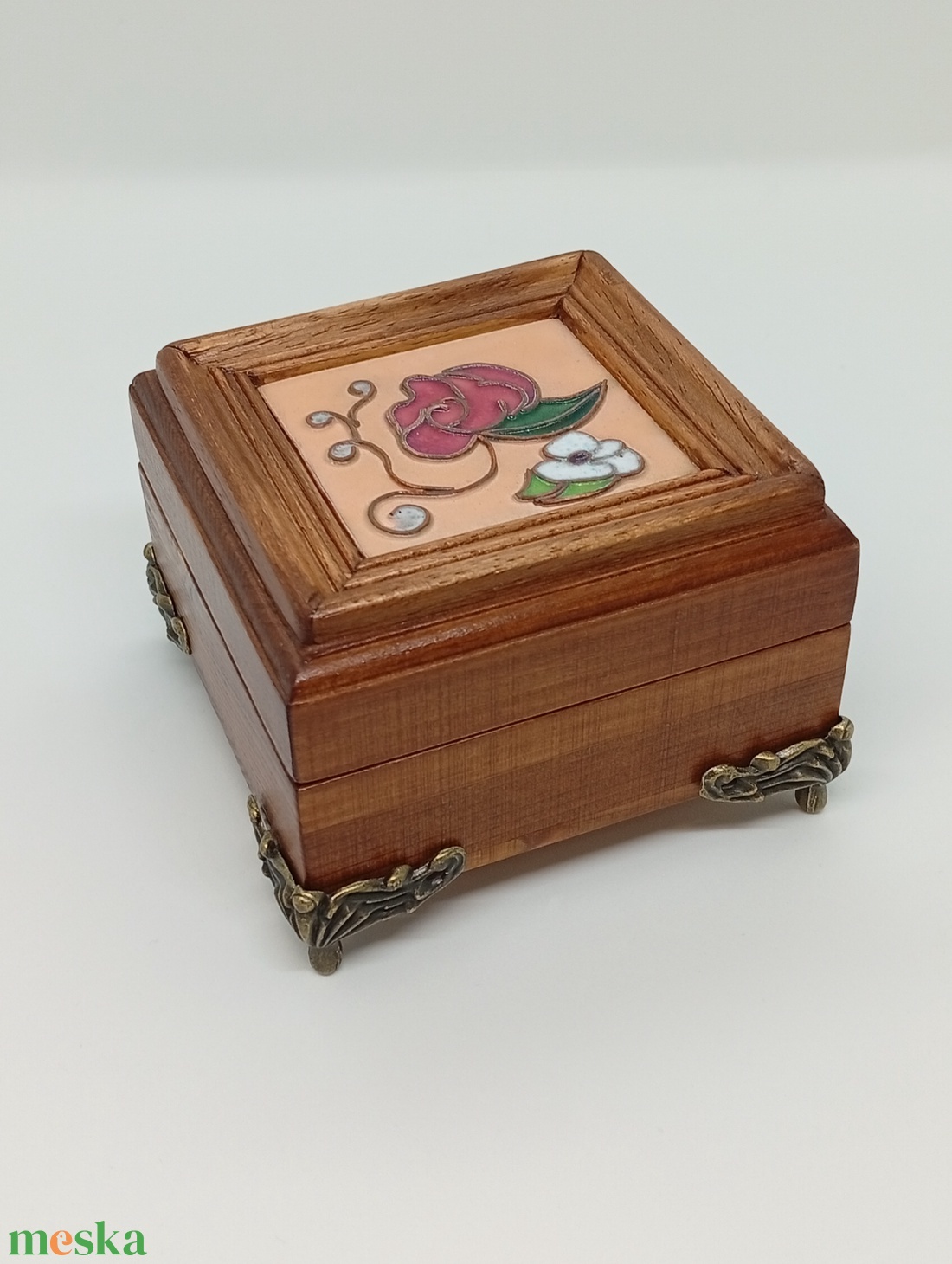 Rózsás fa ékszerdoboz-tűzzománc képpel  - ékszer - ékszertartó - ékszerdoboz - Meska.hu