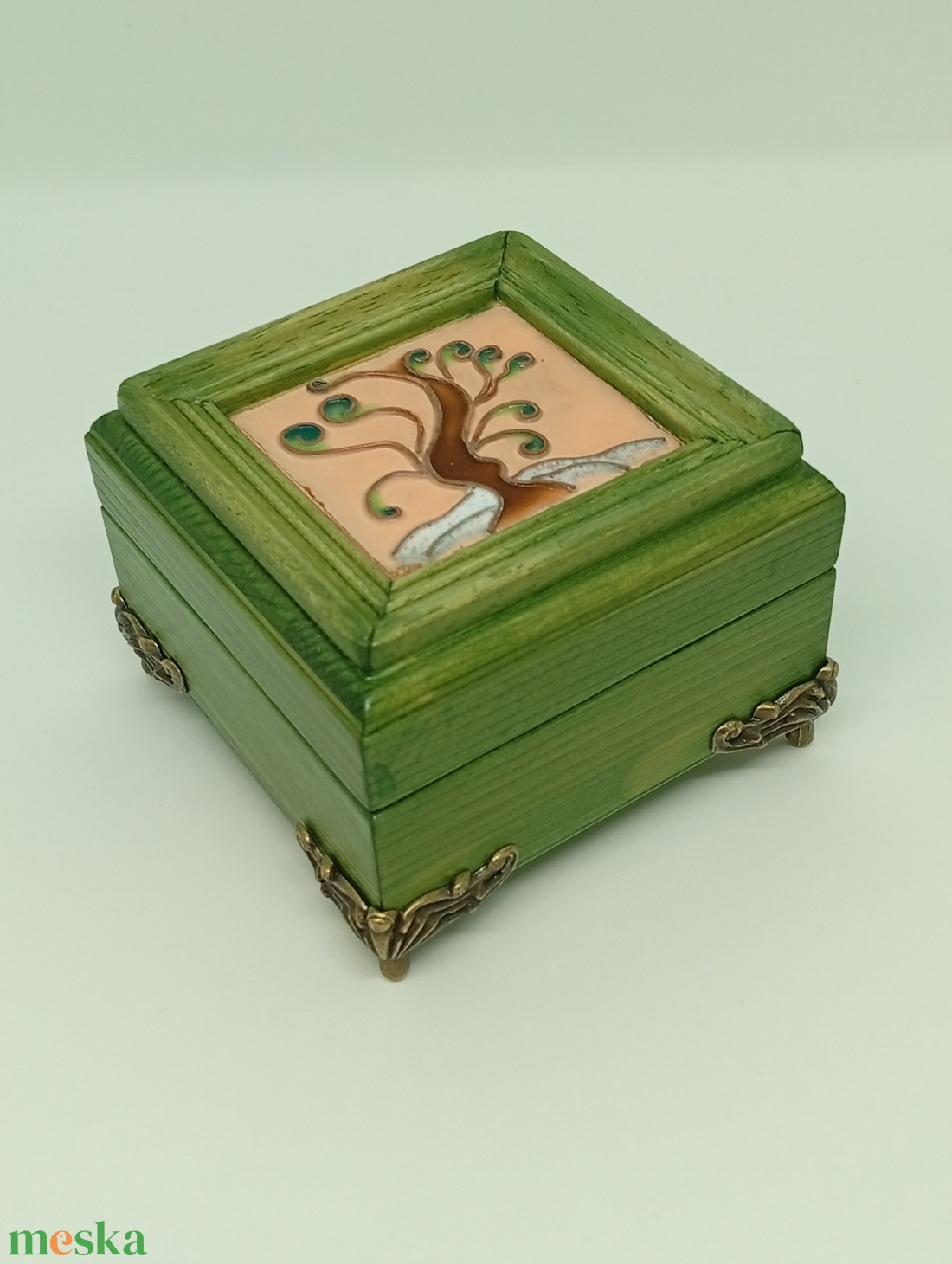 Életfás fa ékszerdoboz-rekeszes tűzzománc képpel  - ékszer - ékszertartó - ékszerdoboz - Meska.hu