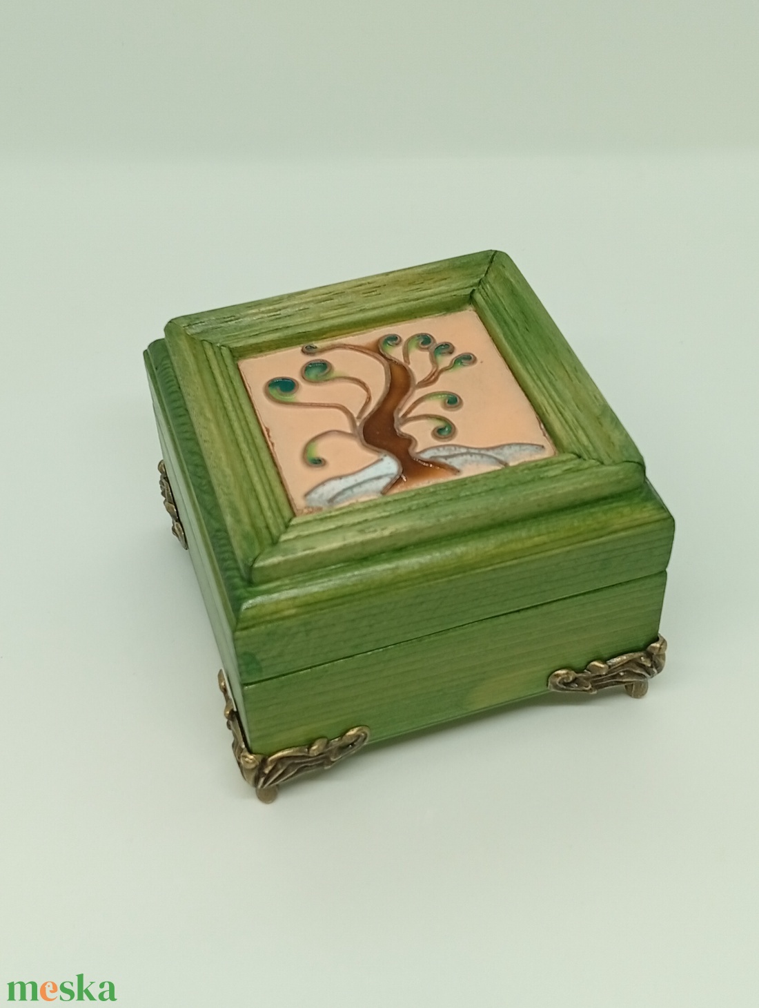 Életfás fa ékszerdoboz-rekeszes tűzzománc képpel  - ékszer - ékszertartó - ékszerdoboz - Meska.hu