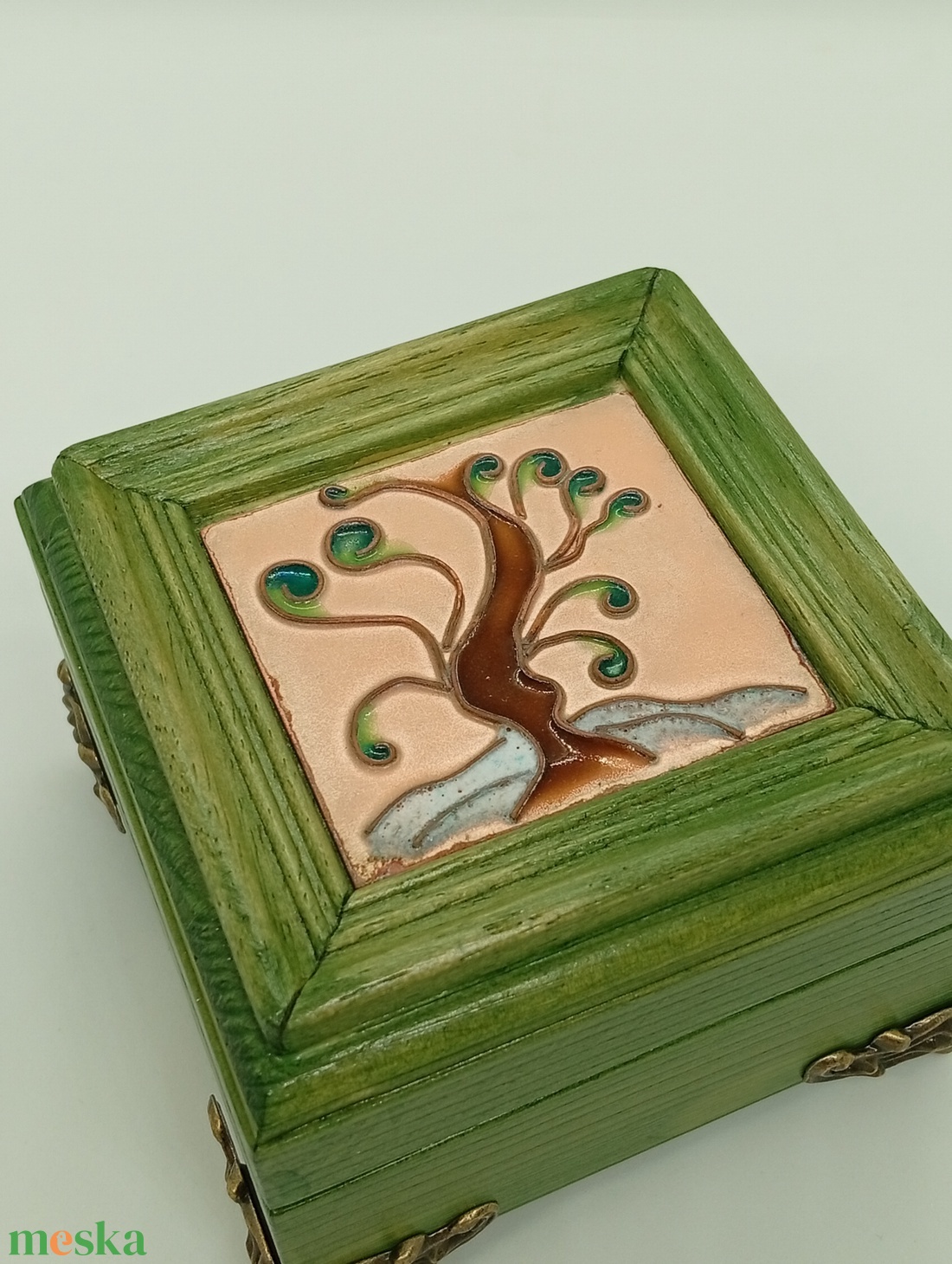 Életfás fa ékszerdoboz-rekeszes tűzzománc képpel  - ékszer - ékszertartó - ékszerdoboz - Meska.hu