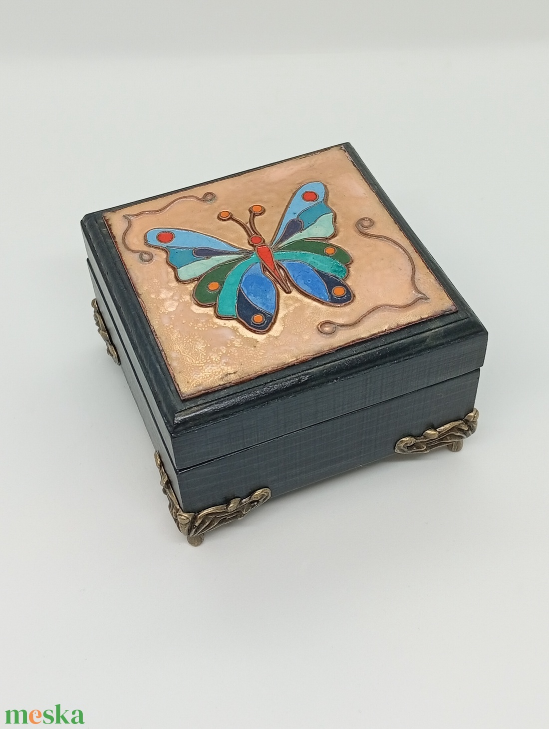 Pillangós fa ékszerdoboz-tűzzománc betéttel  - ékszer - ékszertartó - ékszerdoboz - Meska.hu