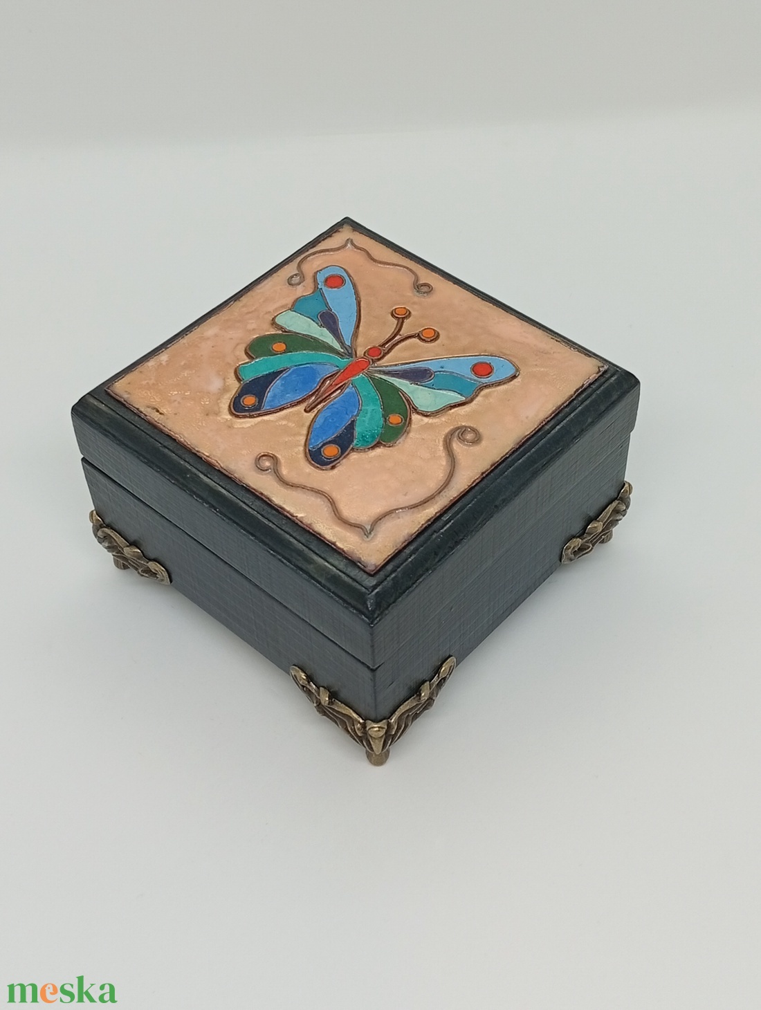Pillangós fa ékszerdoboz-tűzzománc betéttel  - ékszer - ékszertartó - ékszerdoboz - Meska.hu