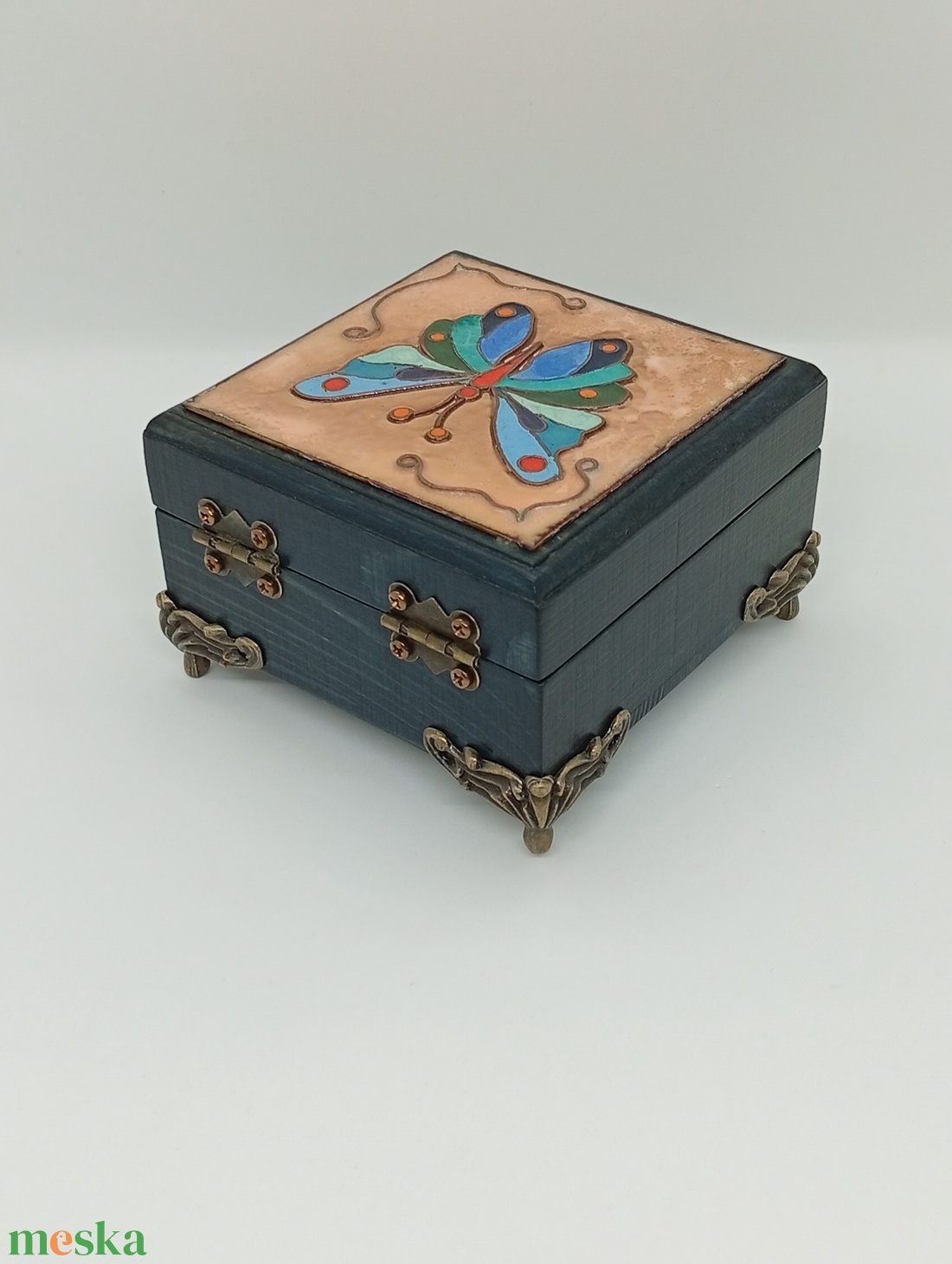 Pillangós fa ékszerdoboz-tűzzománc betéttel  - ékszer - ékszertartó - ékszerdoboz - Meska.hu